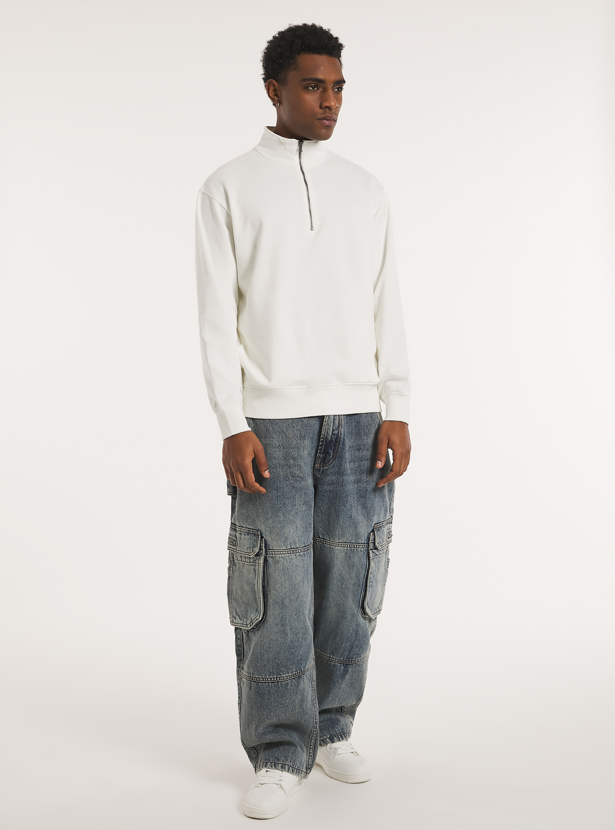 Zip half-neck sweatshirt, WH1 OFF WHITE