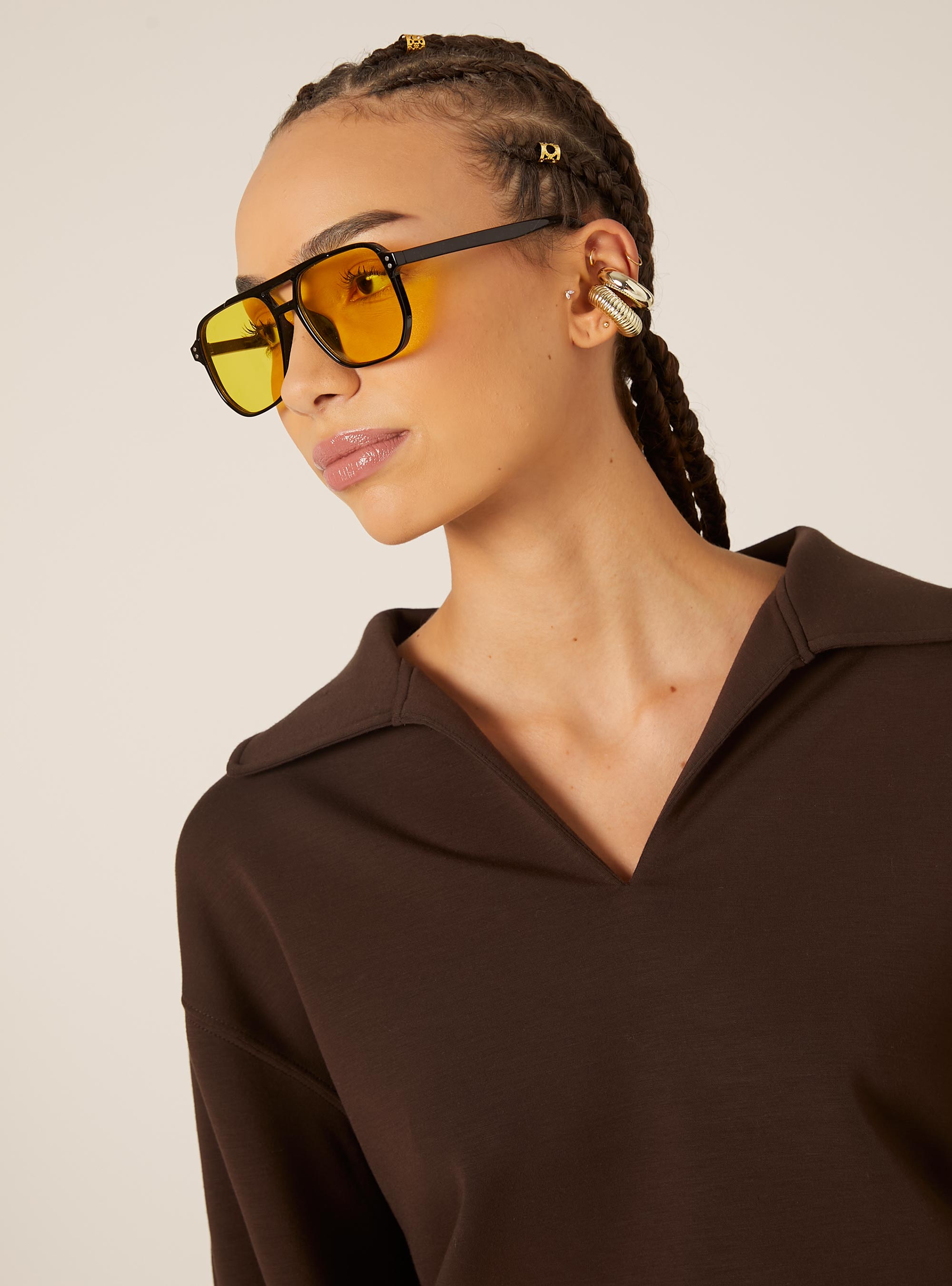 Sudadera con cuello polo, BR1 BROWN DARK