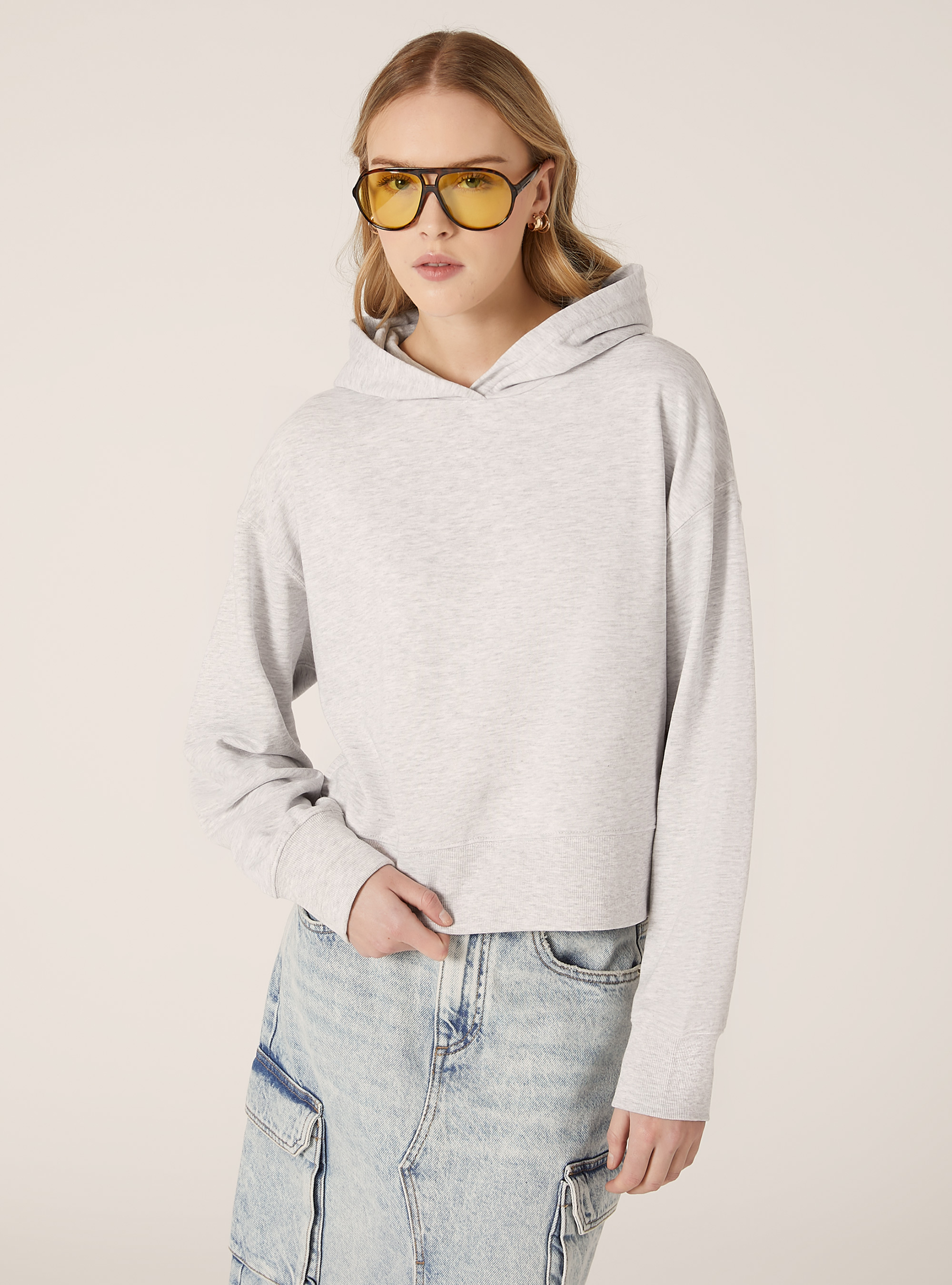 Sudadera con capucha y corte cuadrado, MGY3 GREY MEL LIGHT