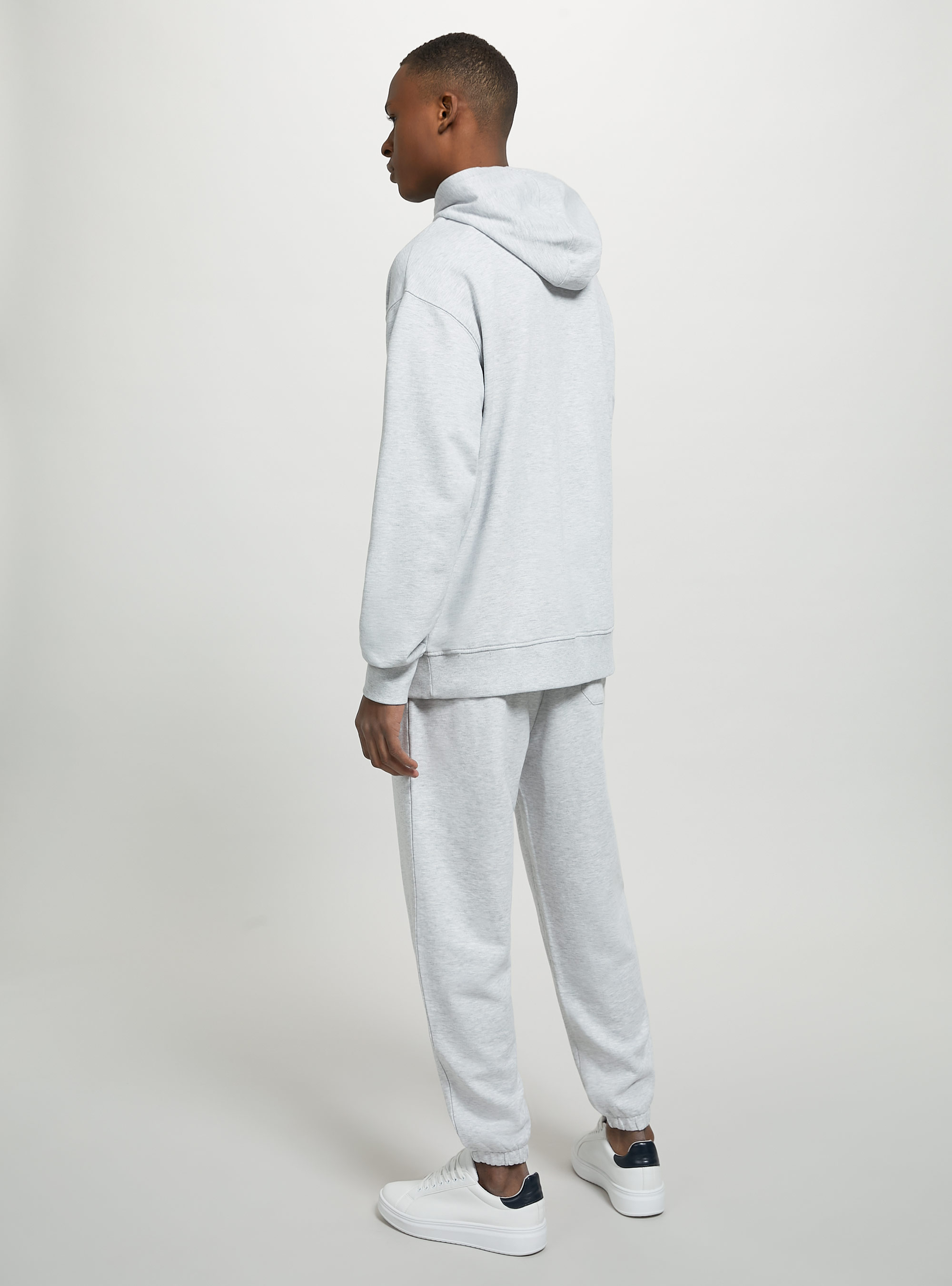 Felpa con cappuccio e tasca a marsupio, MGY3 GREY MEL LIGHT