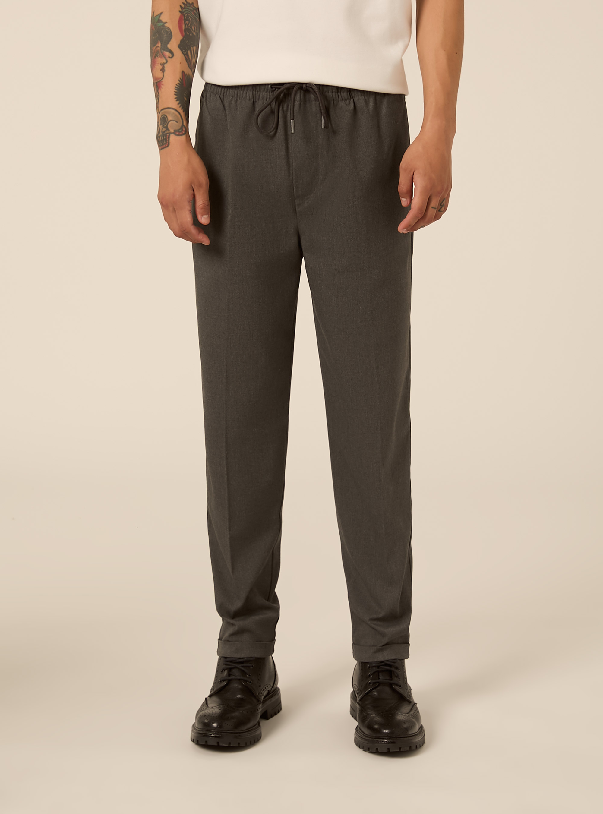 Tailored jogger trousers with elasticated drawstring waist, MGY1 GREY MEL DARK