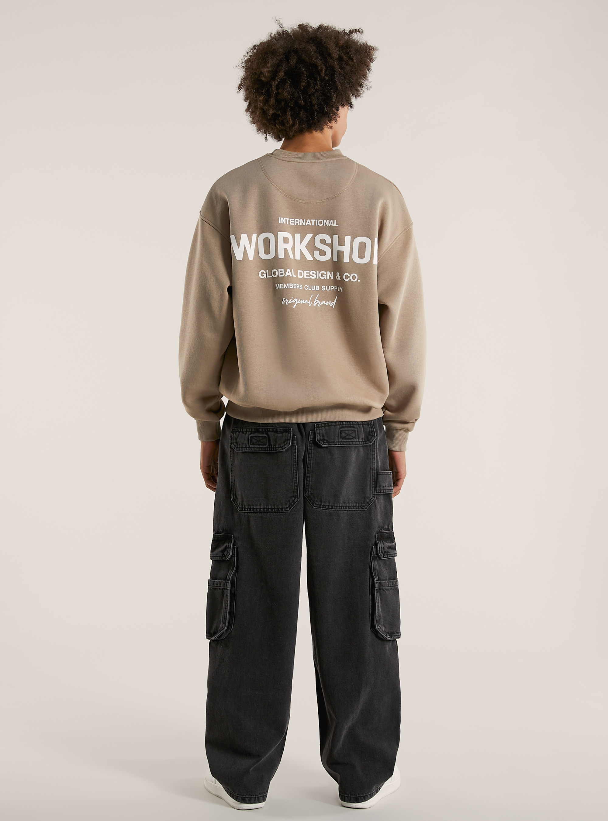 Sudadera boxy fit con estampado Workshop, BG1 BEIGE DARK