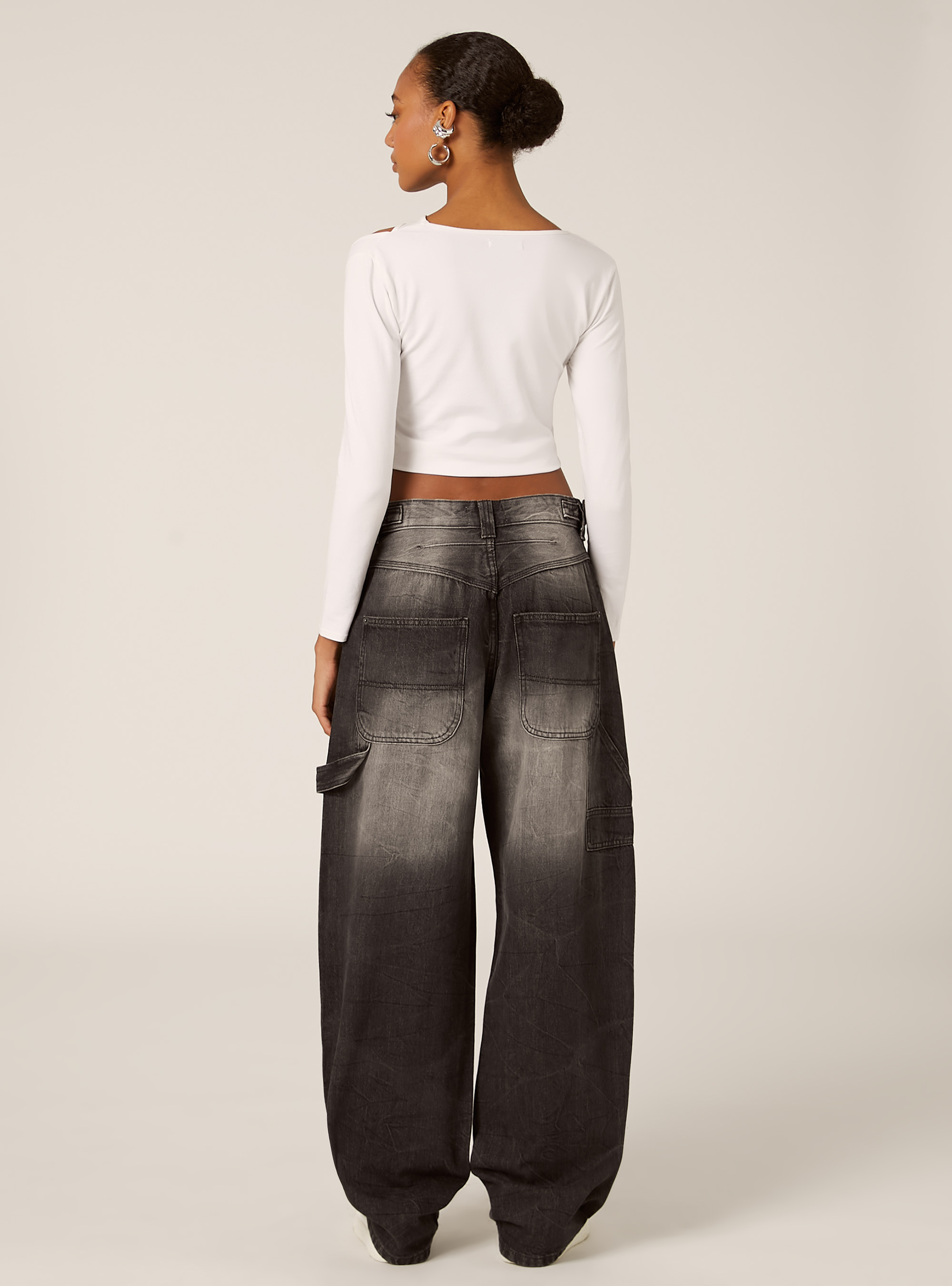 Jeans balloon carpenter con vita regolabile, D000 BLACK