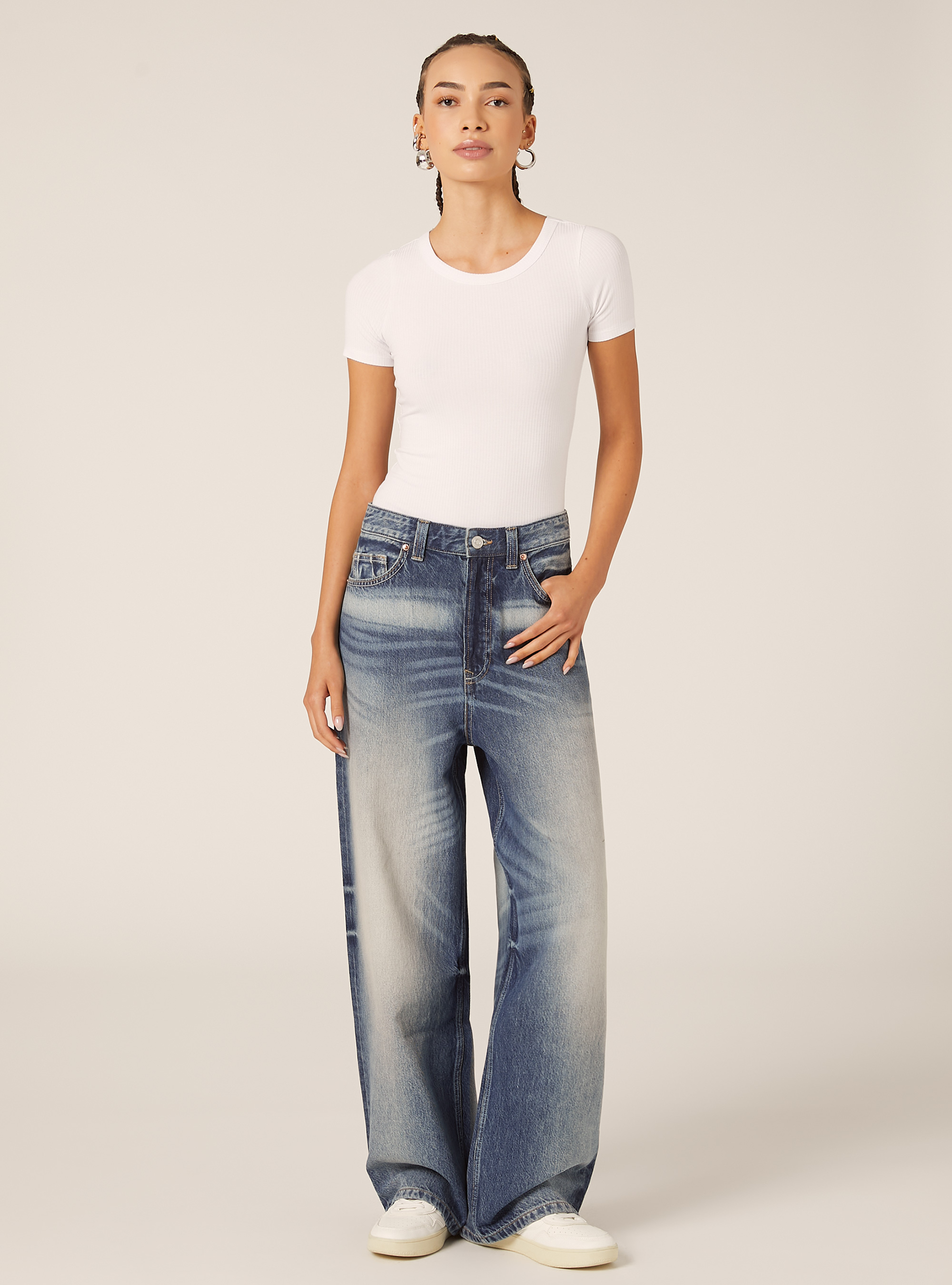 Body à manches courtes cotelées, WH3 WHITE