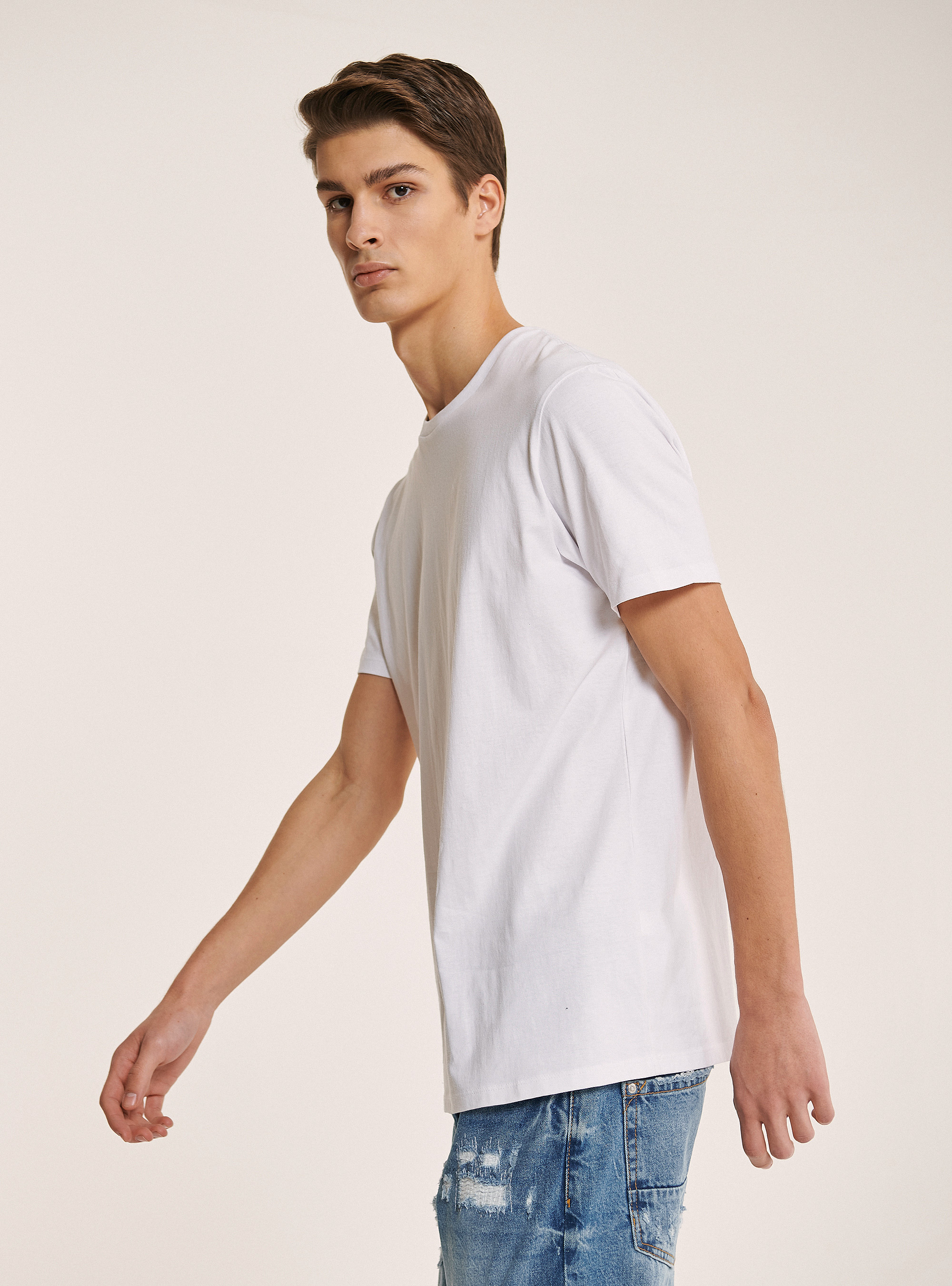 Cotton basic T-shirt, WHITE