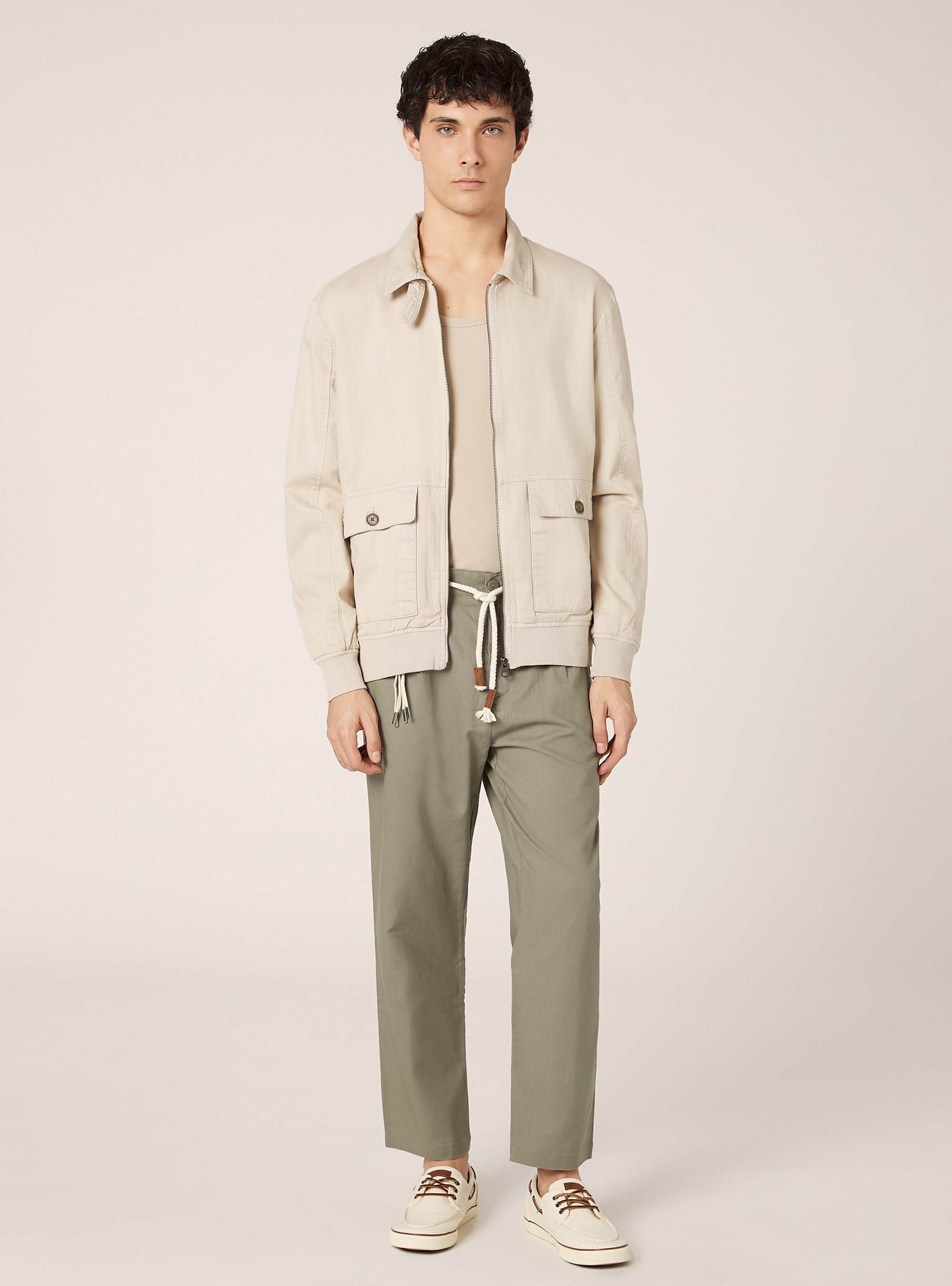 Linen blend bomber jacket with large pockets, SA3 SAND LIGHT