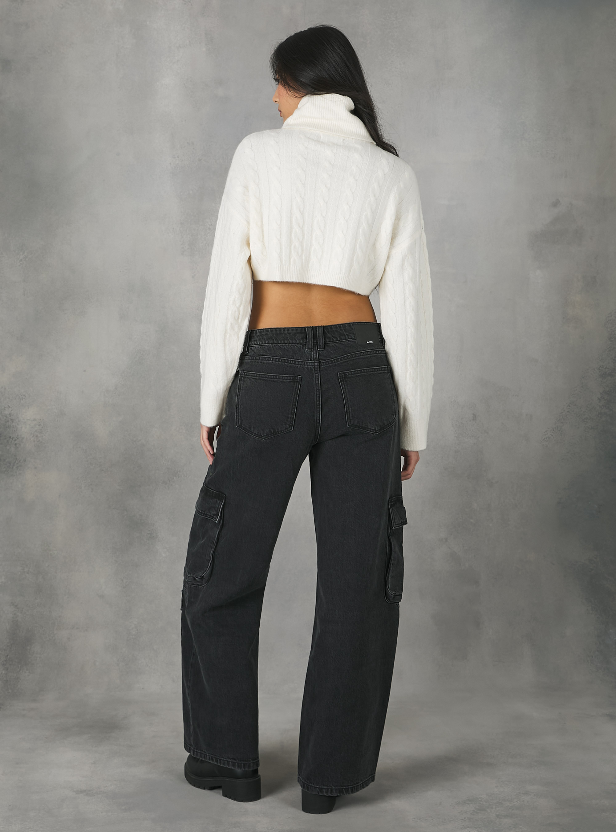 Cropped turtleneck pullover, WH2 WHITE