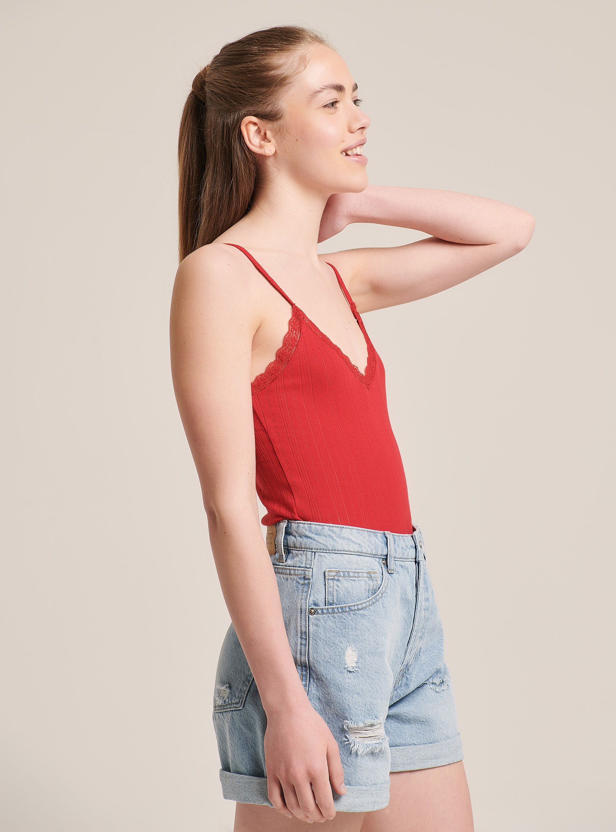 Cotton top with braces, C3376 RED