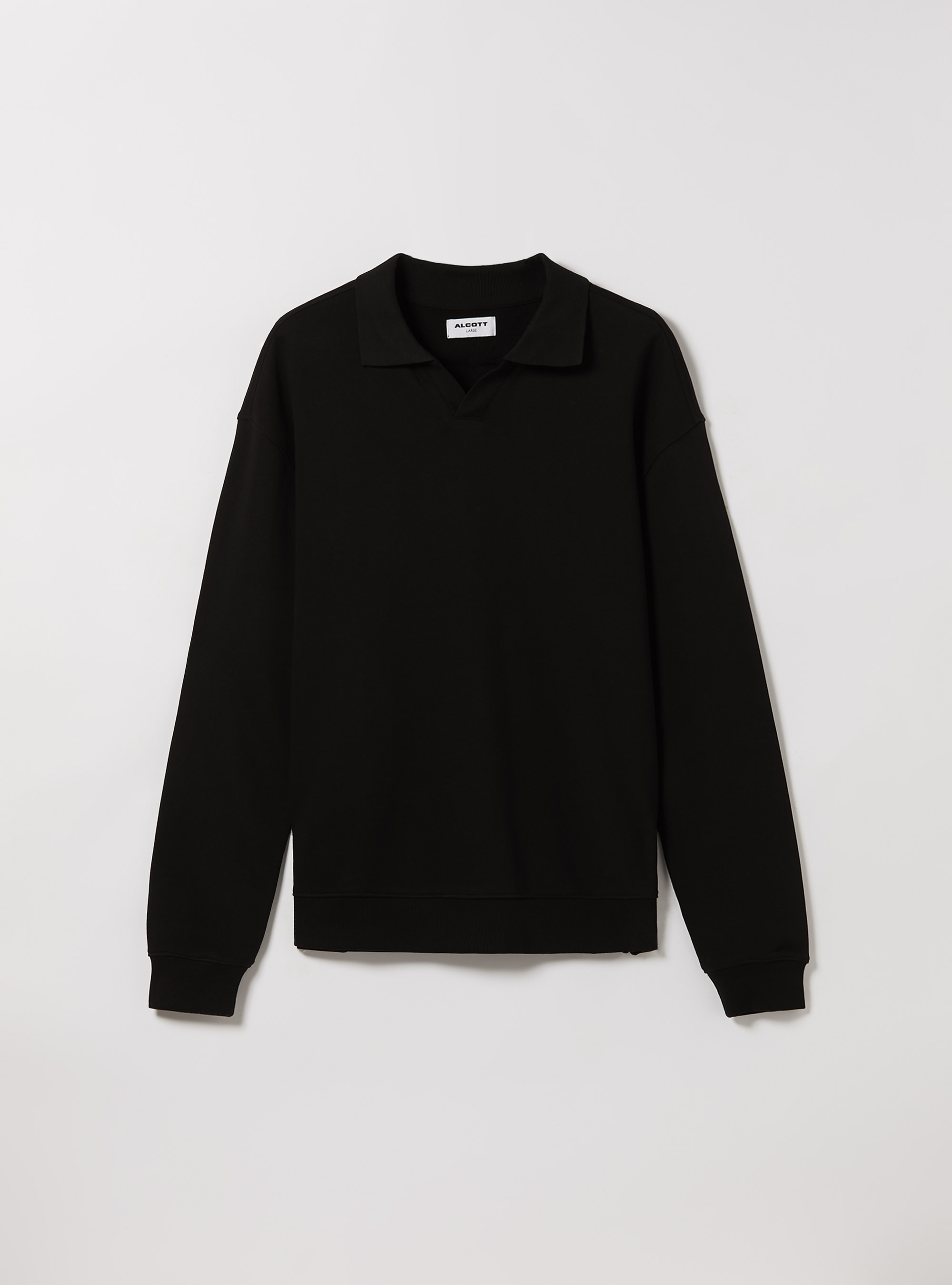 Sudadera de algodón con cuello de polo, BK1 BLACK