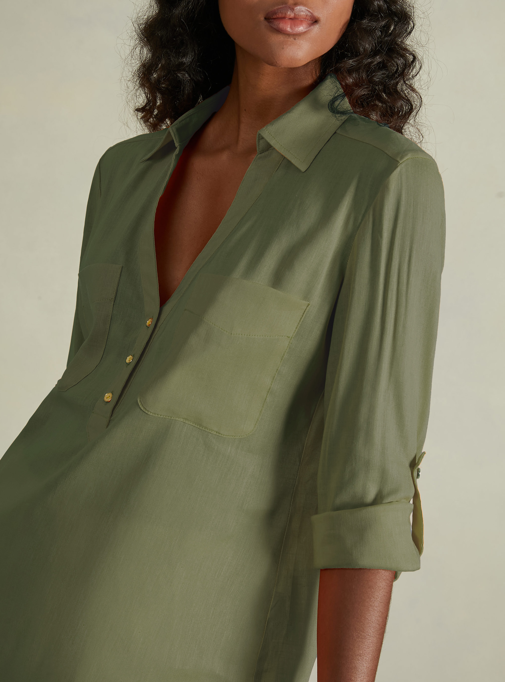 Linen-blend blouse, KY2 KAKY MEDIUM