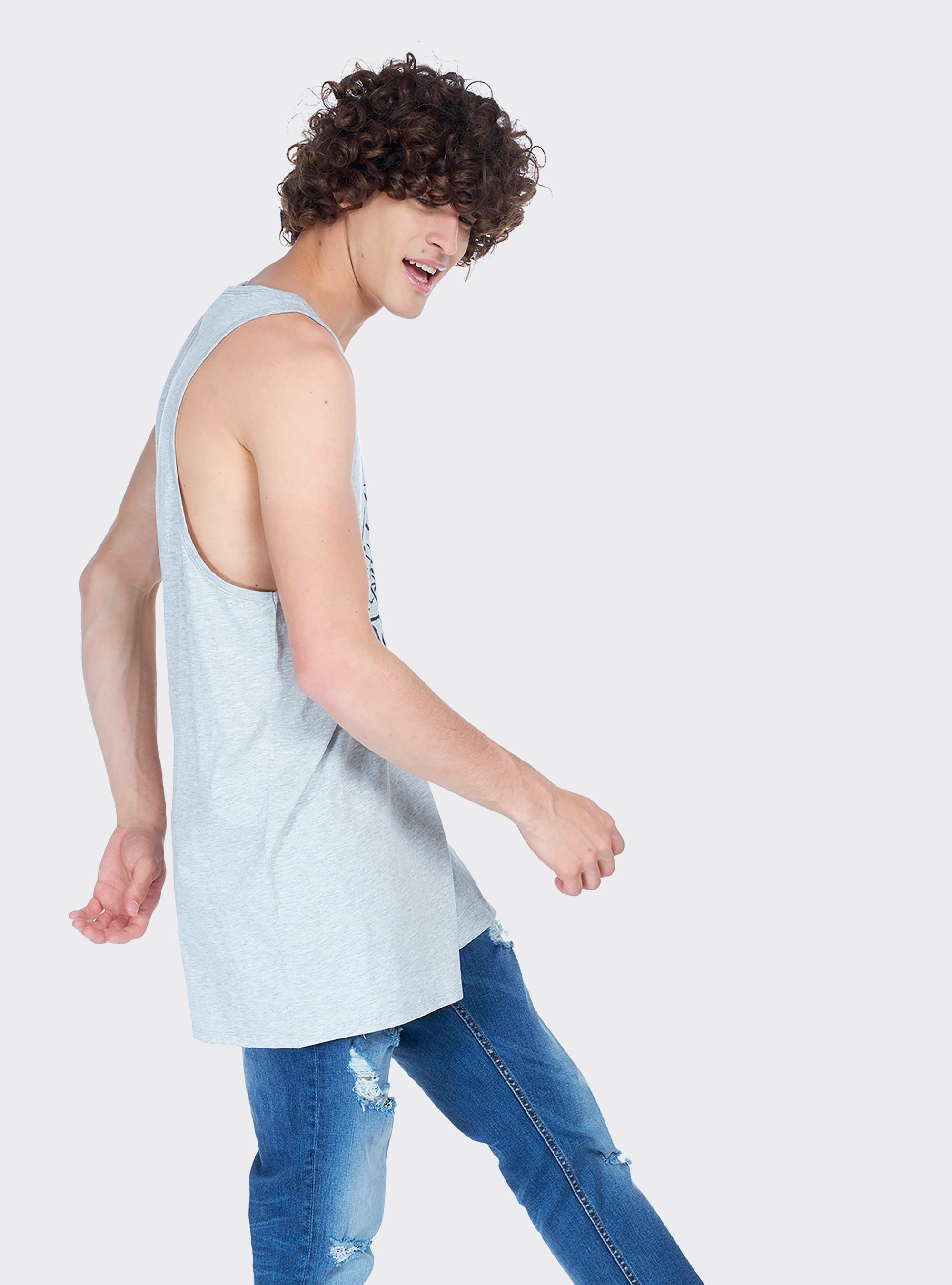 Canotta long e oversize fit con stampa lettering, C143 LIGHT GREY M