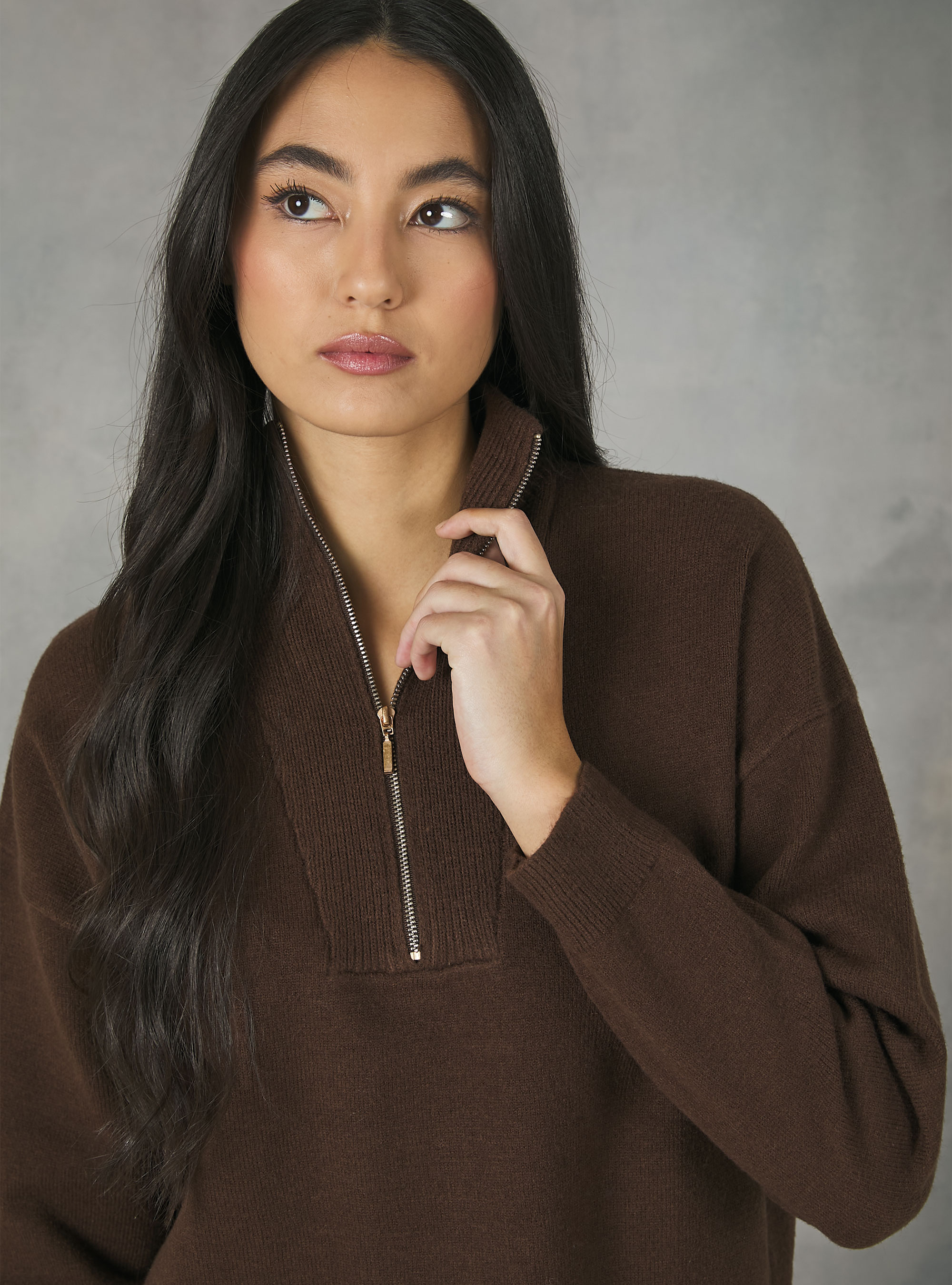 Pull demi-cou avec fermeture éclair, BR2 BROWN MEDIUM