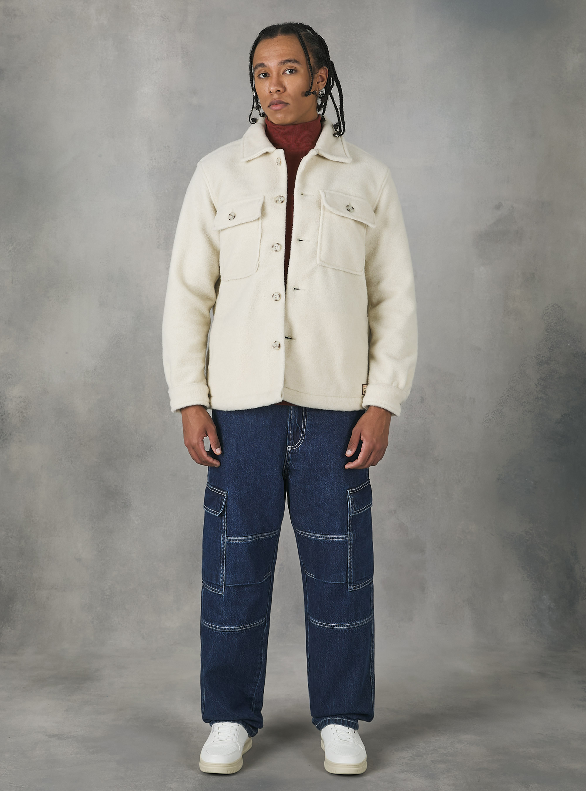 Giacca a camicia basica tinta unita, WH1 OFF WHITE