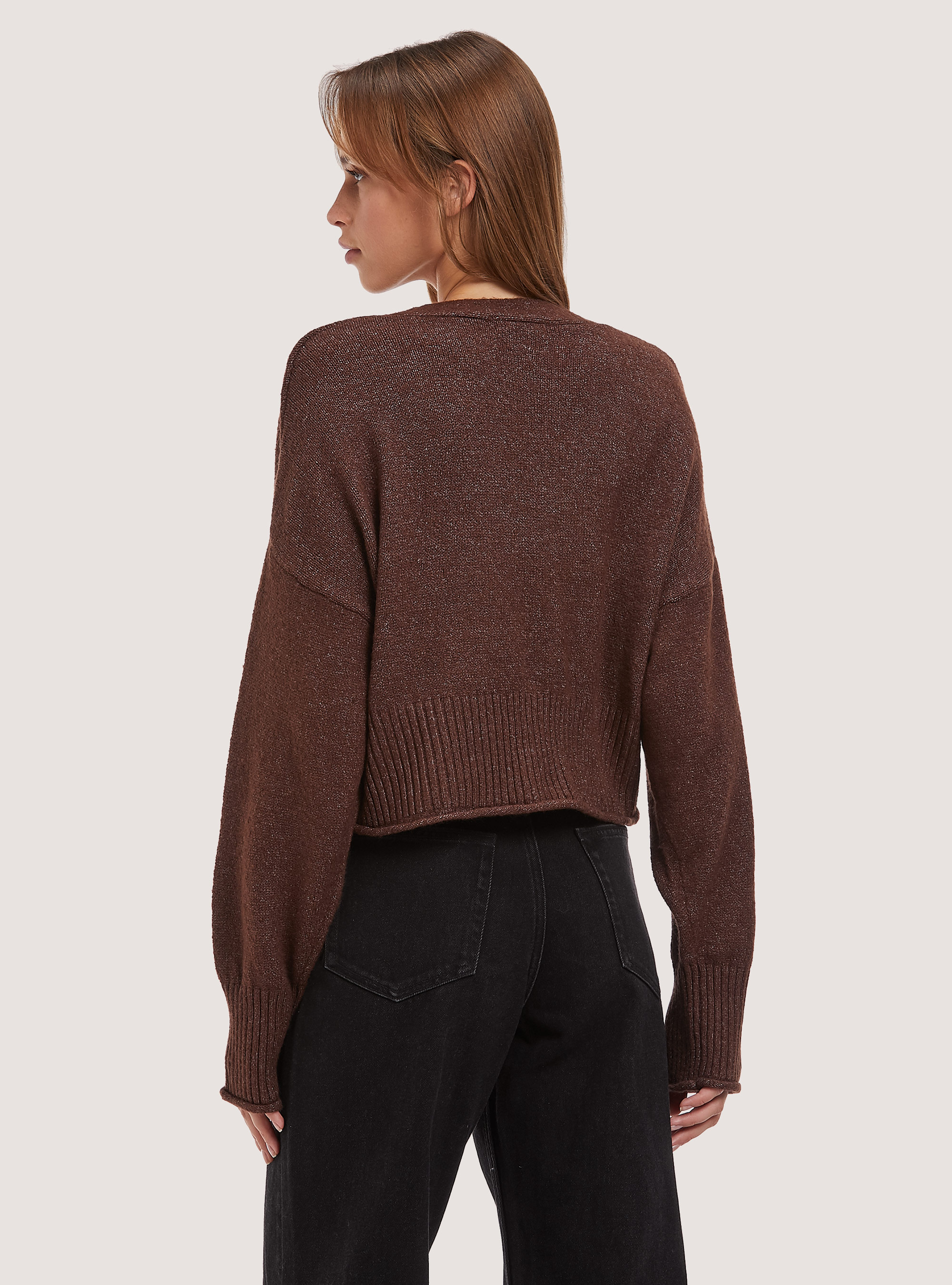 Pullover cardigan con scollo a V, BR2 BROWN MEDIUM