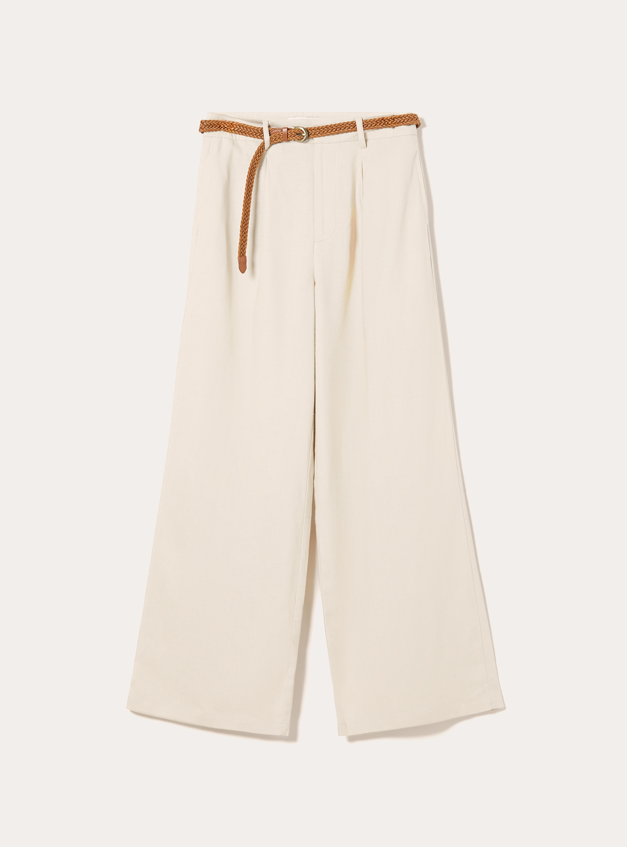 Pantalon en lin m&eacute;lang&eacute; avec ceinture, BG2 BEIGE MEDIUM