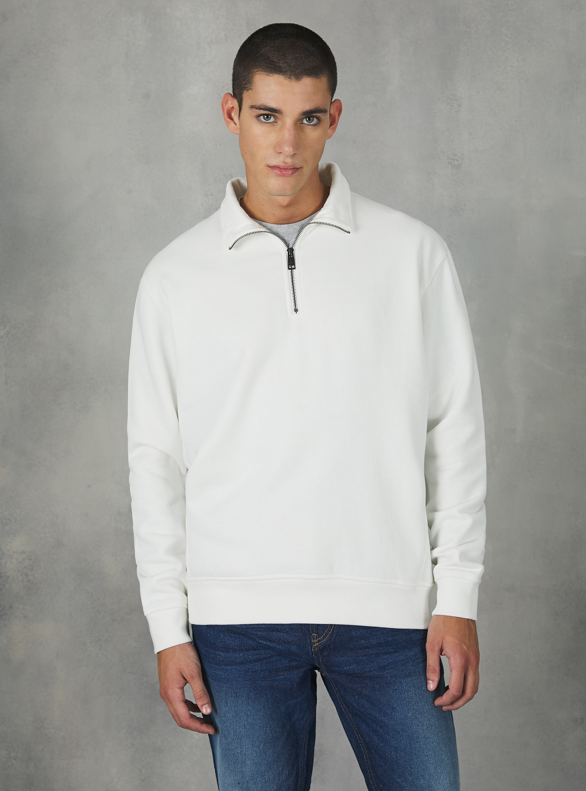Plain-coloured half-neck sweatshirt, WH2 WHITE