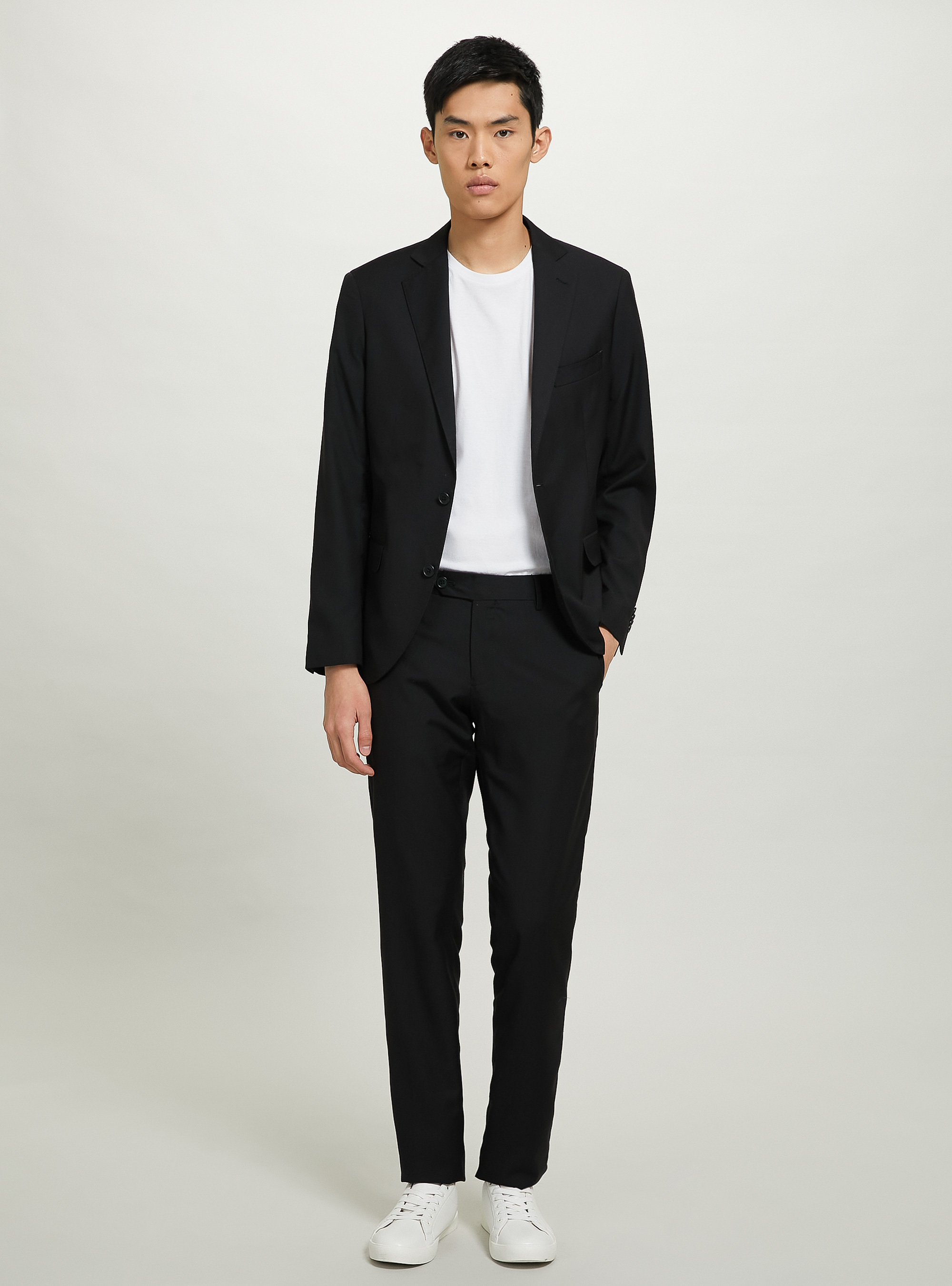 Plain-coloured trousers for suit, BK1 BLACK