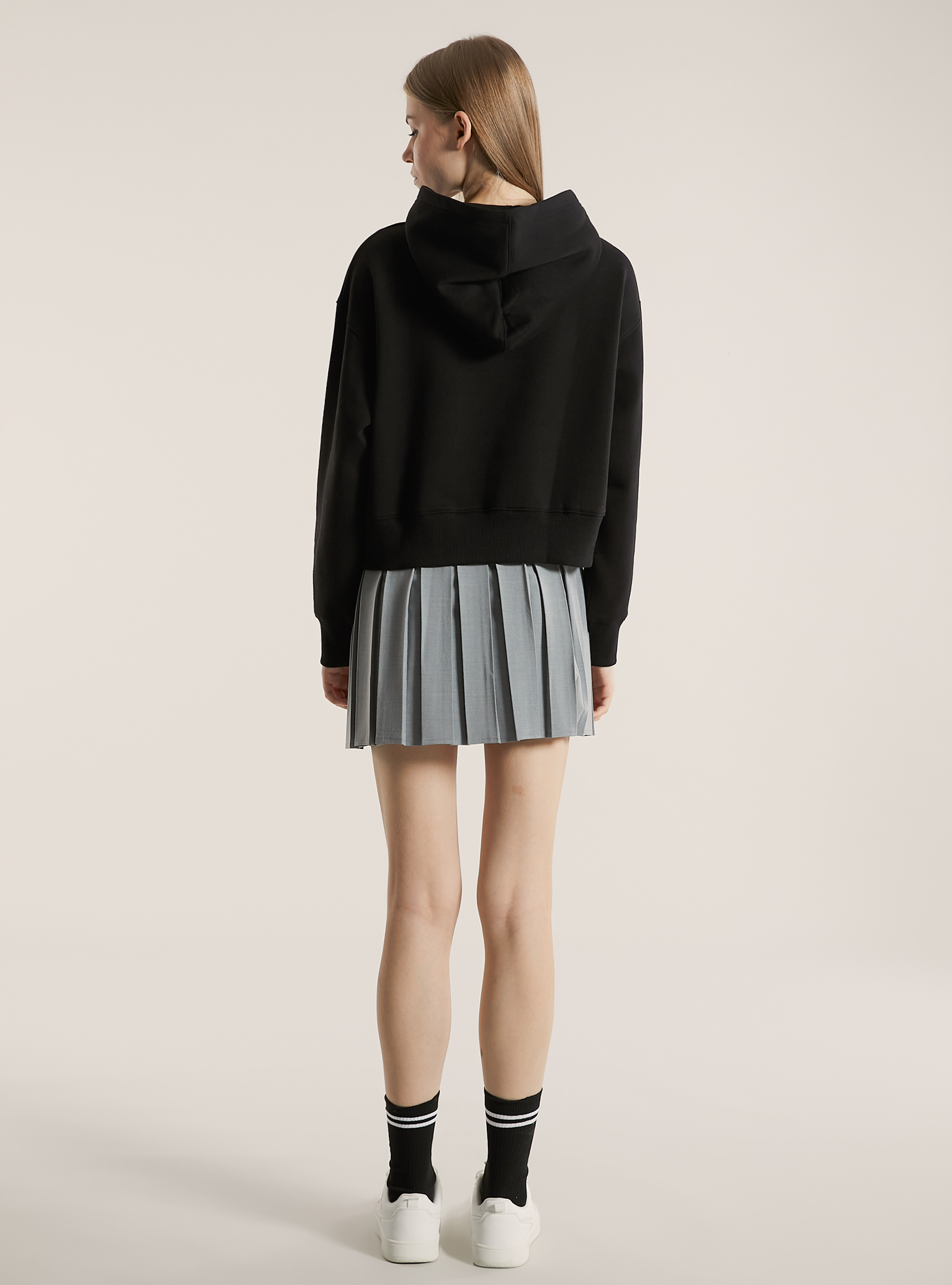 Sweatshirt à capuche à la coupe large, BK1 BLACK