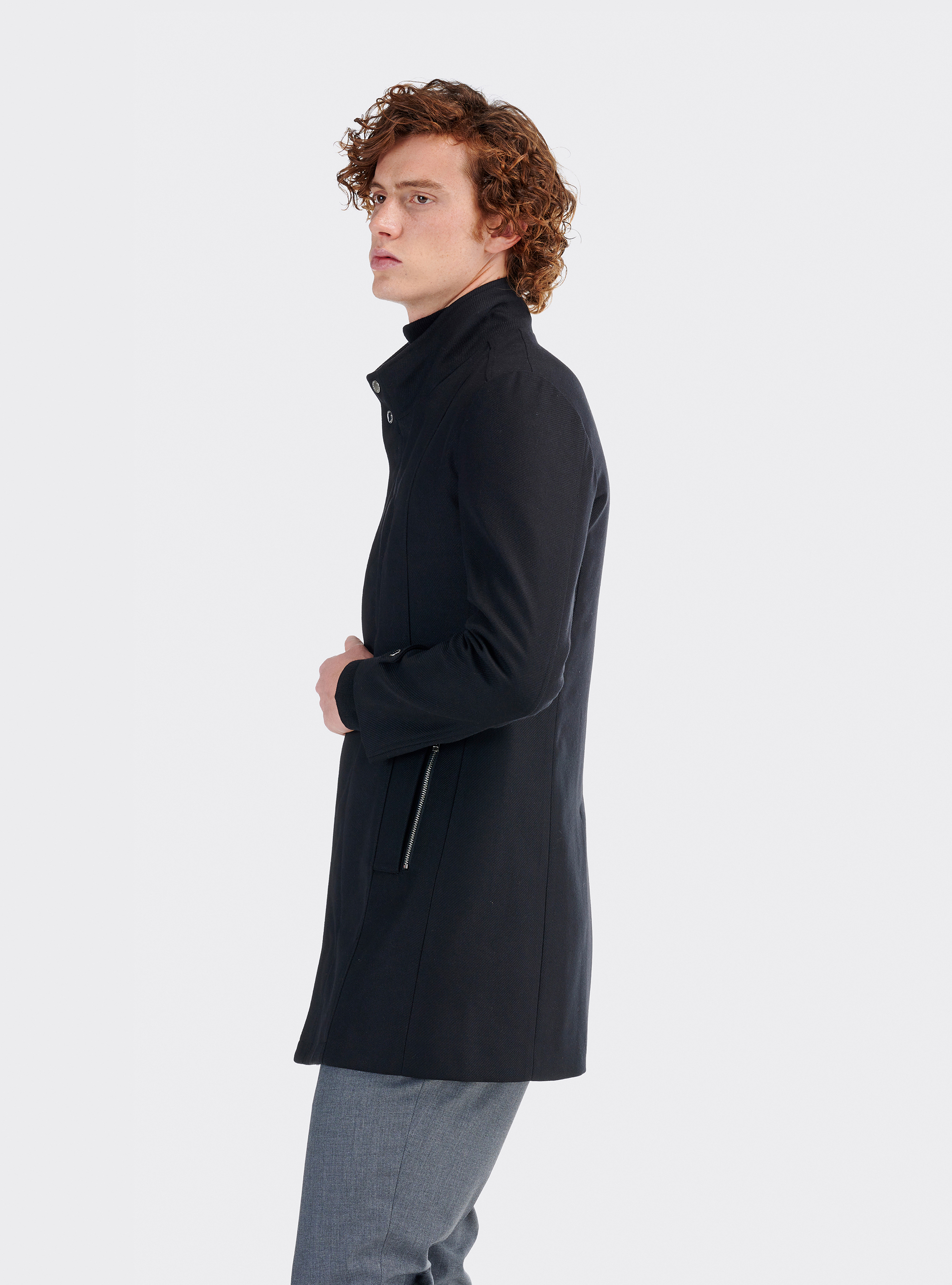 Manteau long zippé, C101 BLACK