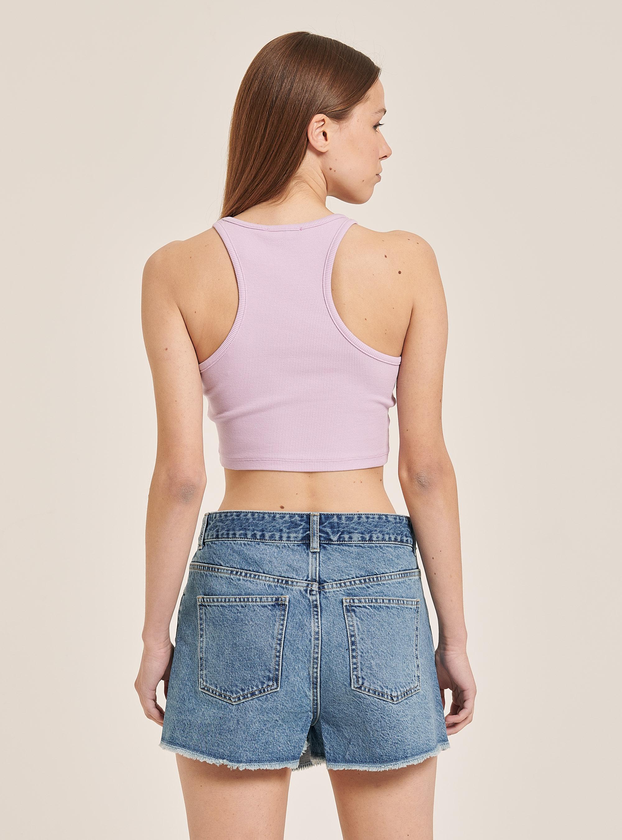 Crop top de algodón con estampado, C3303 LILLAC