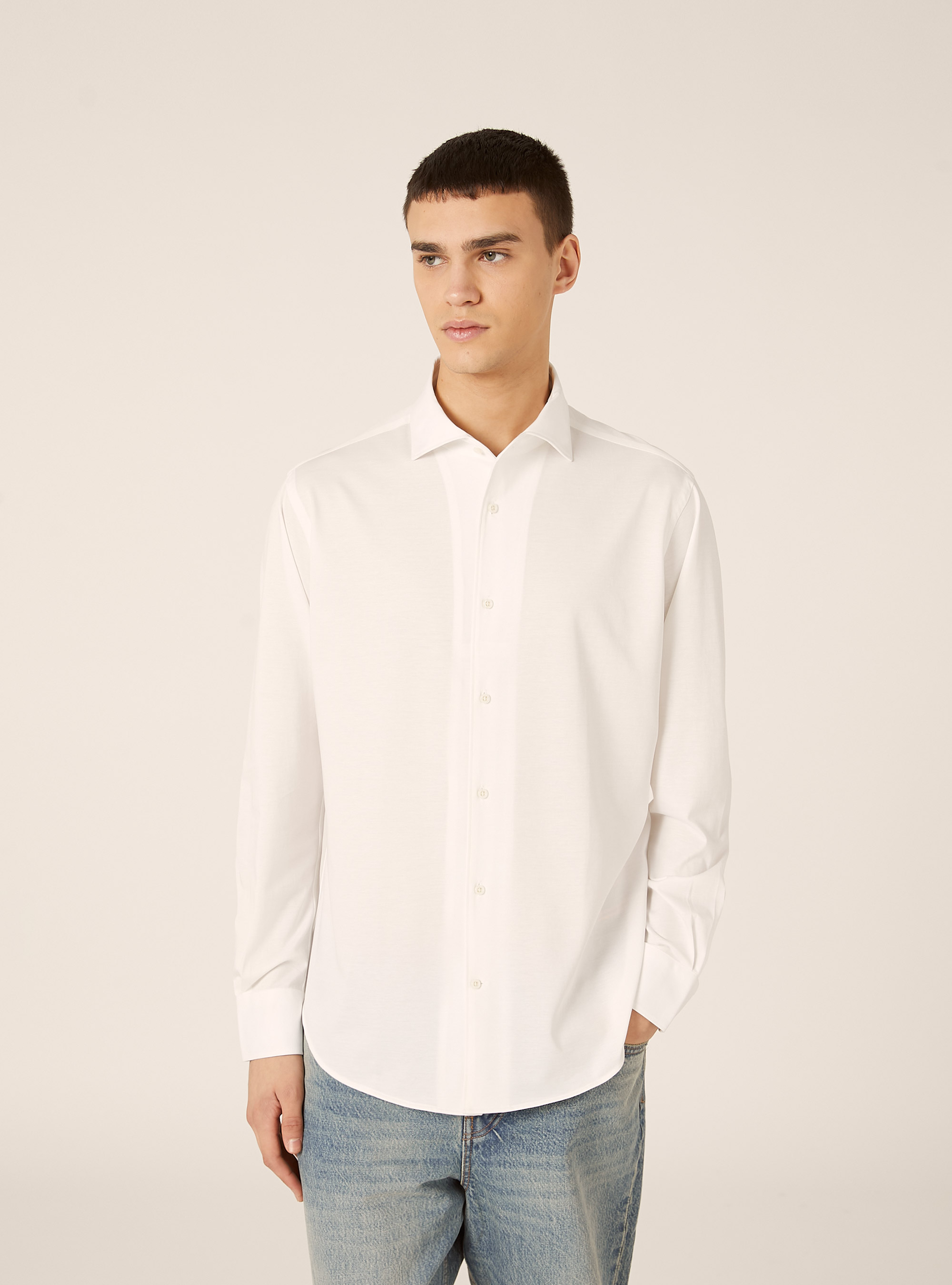 Camicia in jersey in misto cotone, WH3 WHITE