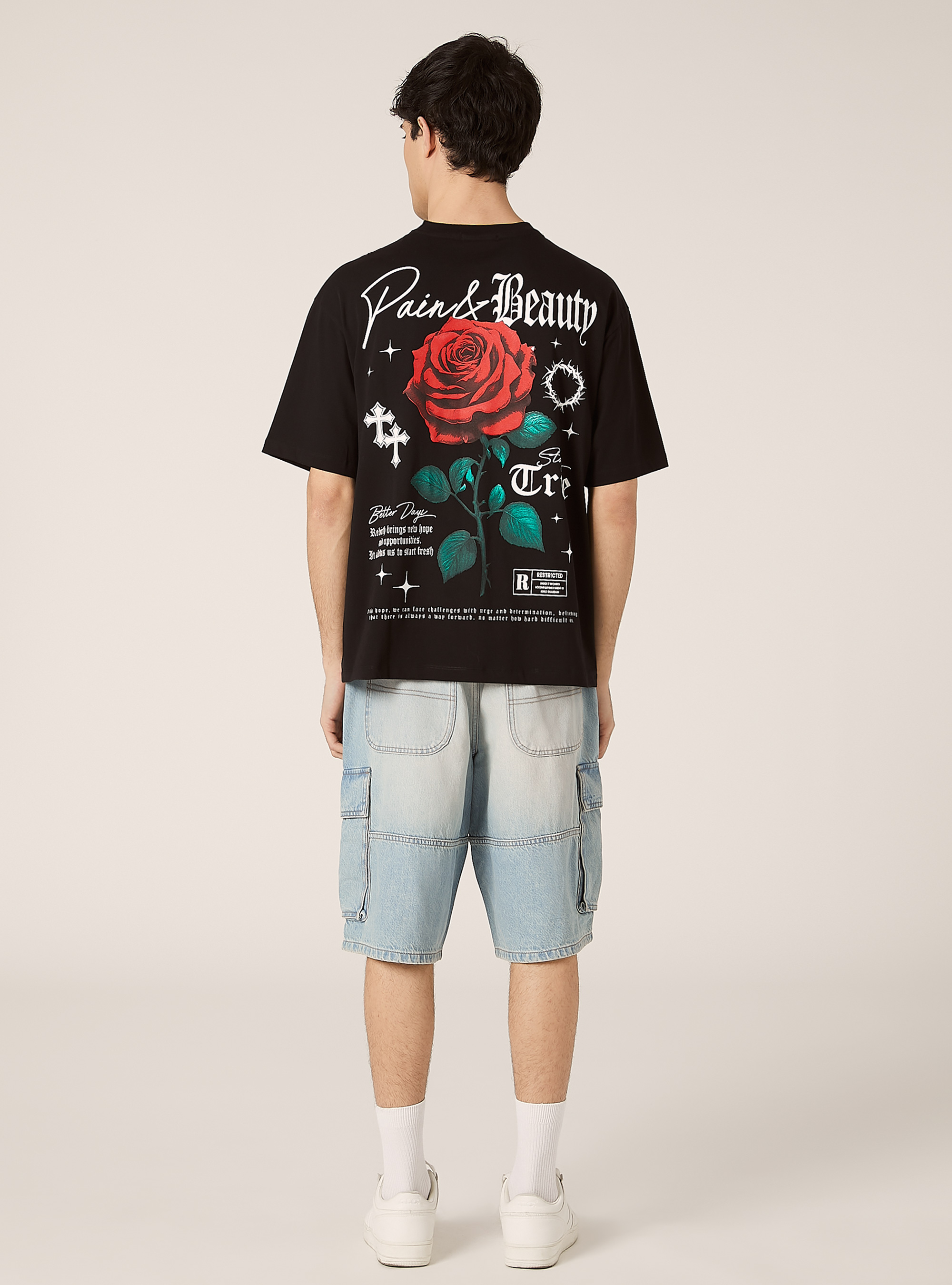 T-Shirt mit Boxy-Passform und POP STATEMENT-Aufdruck, BK1 BLACK