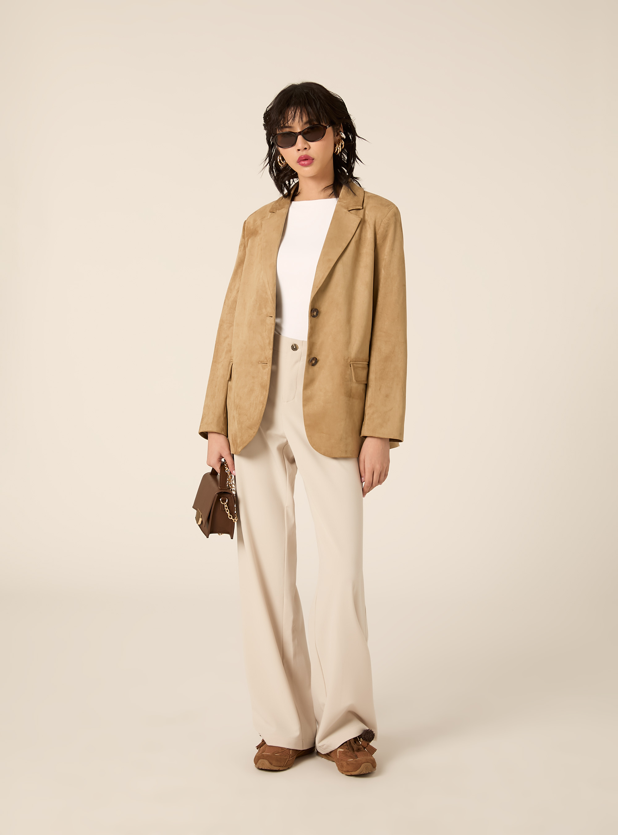 Blazer effetto camoscio, BG2 BEIGE MEDIUM