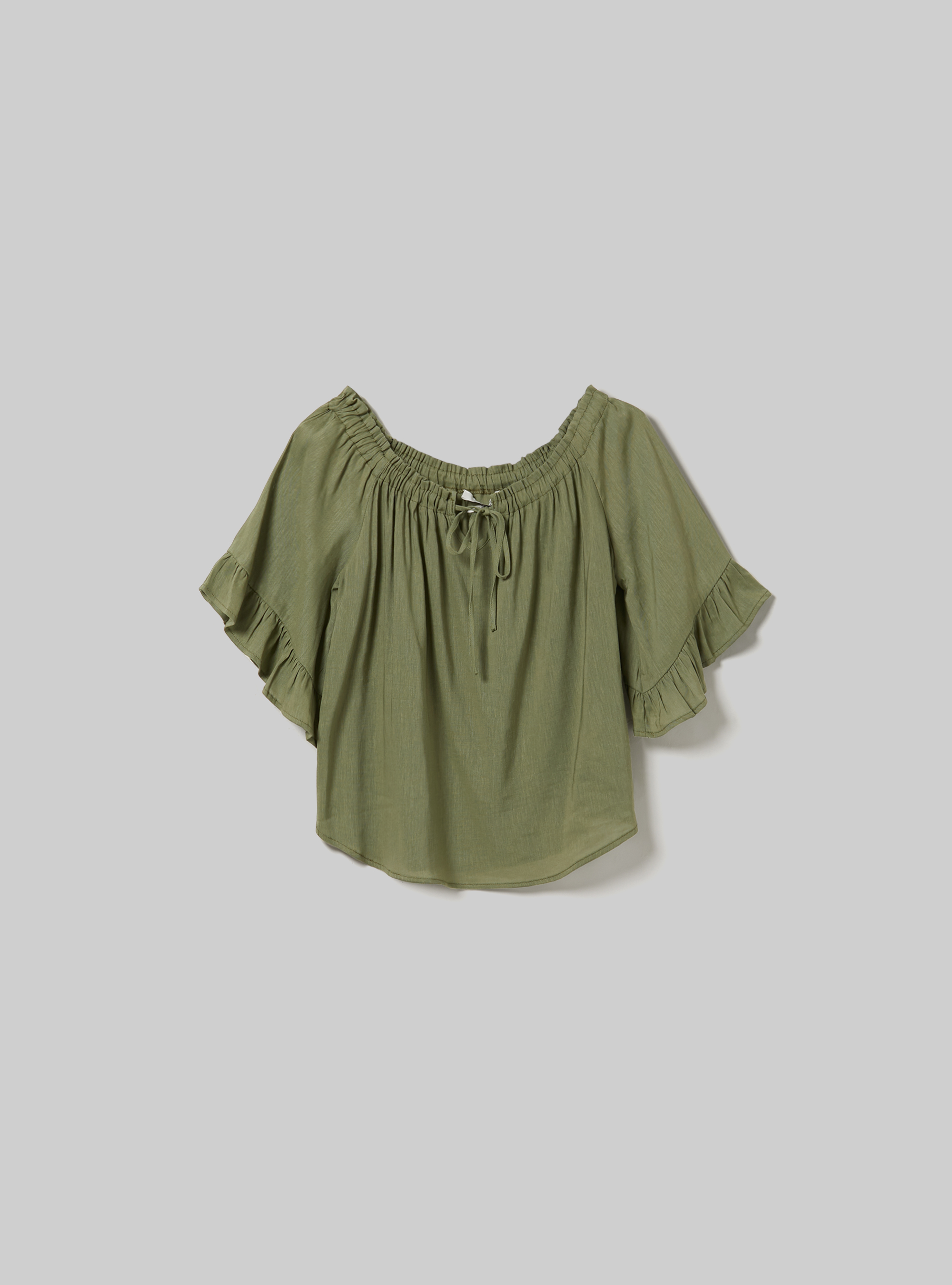 Linen blend blouse with bardot neckline, KY1 KAKY DARK
