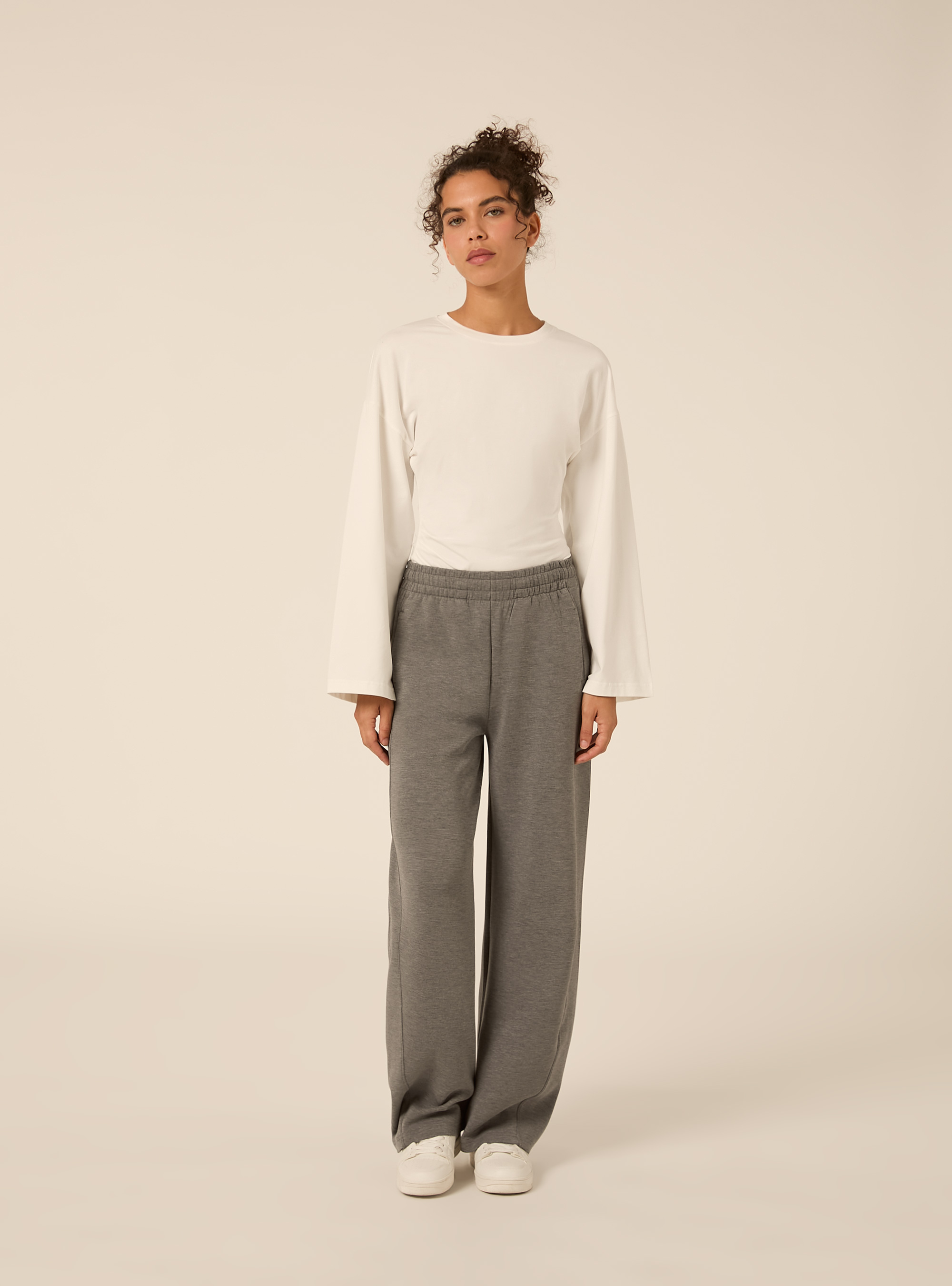Soft touch barrel joggpants mit elastischem bund, MGY1 GREY MEL DARK