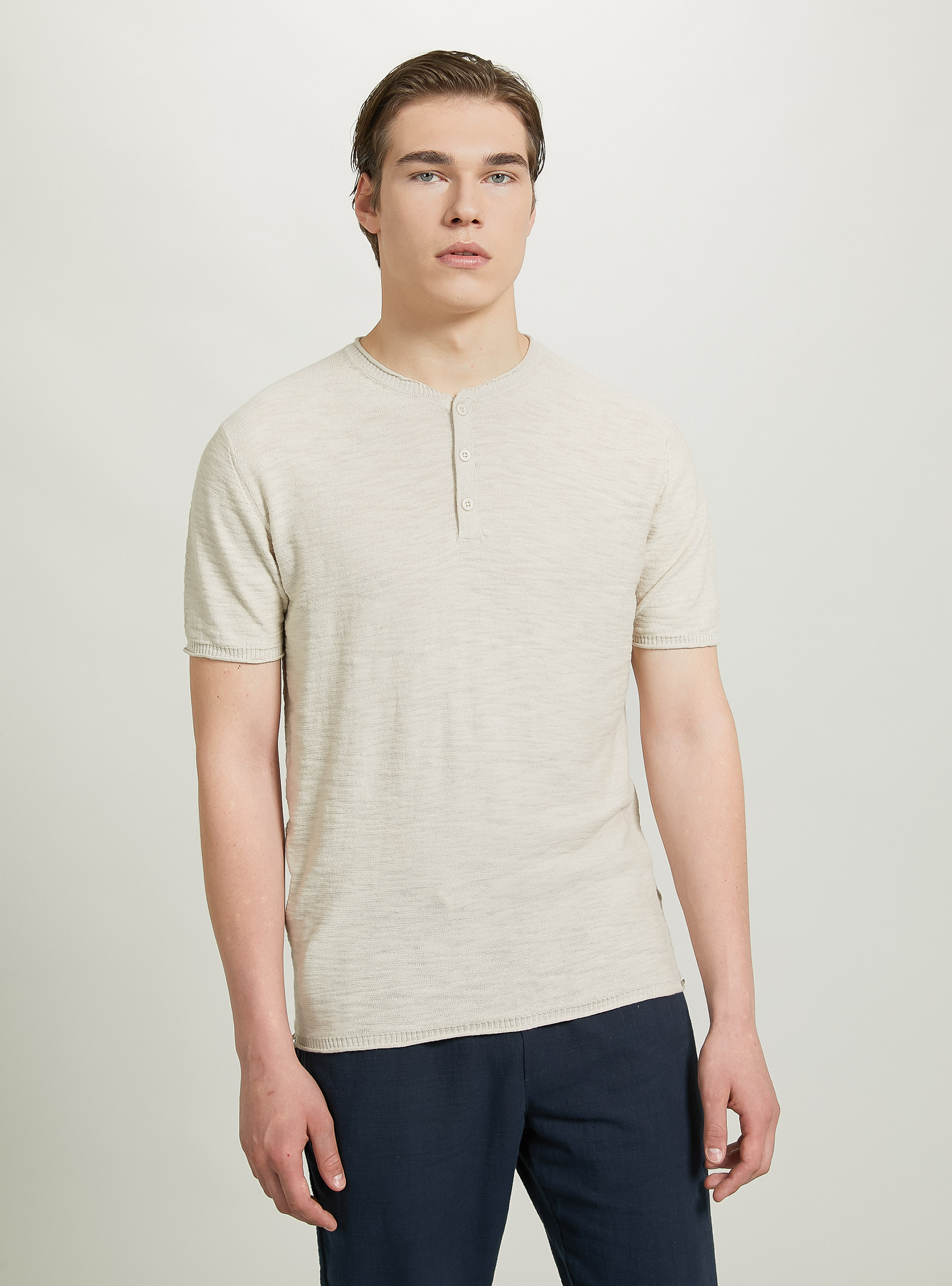 Short-sleeved serafino pullover, BG2 BEIGE MEDIUM