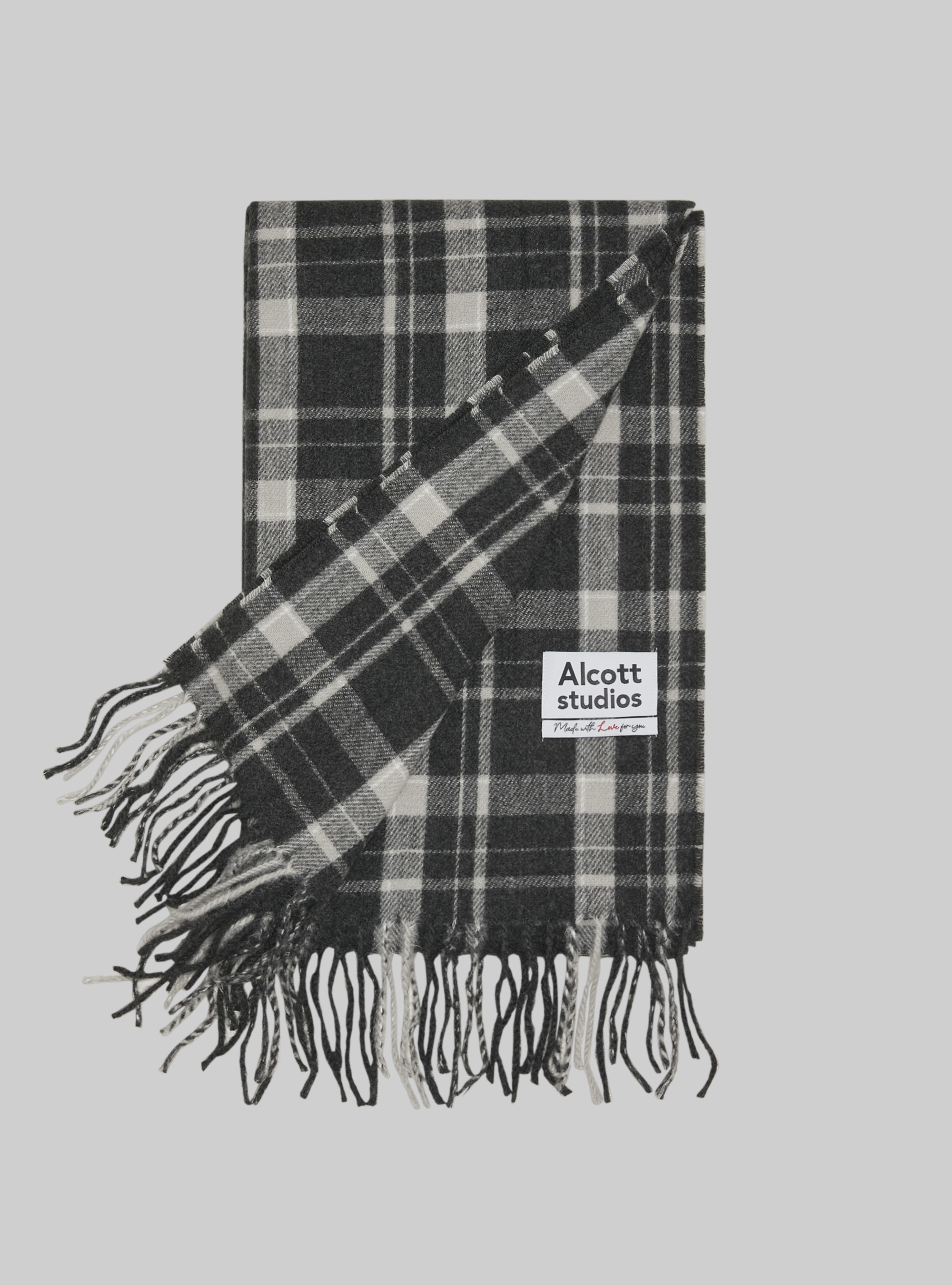 Sciarpa check con frange, GY1 GREY DARK