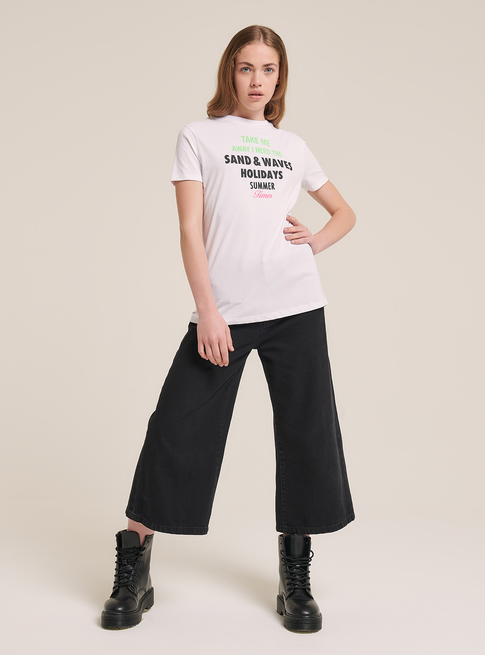 T-shirt col rond avec imprimé, C099 WHITE