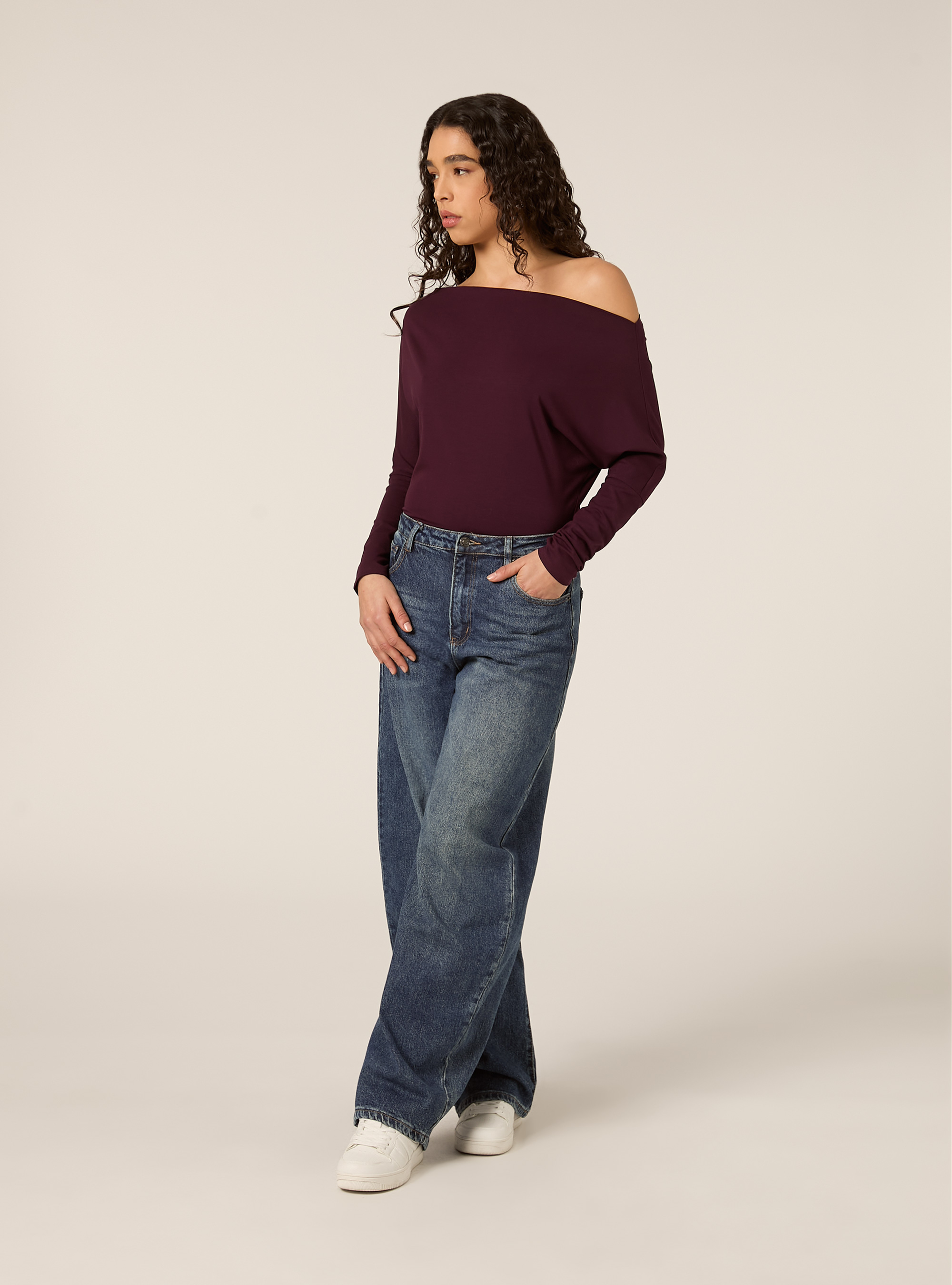 T-shirt a maniche lunghe asimmetrica, VI2 VIOLET MEDIUM