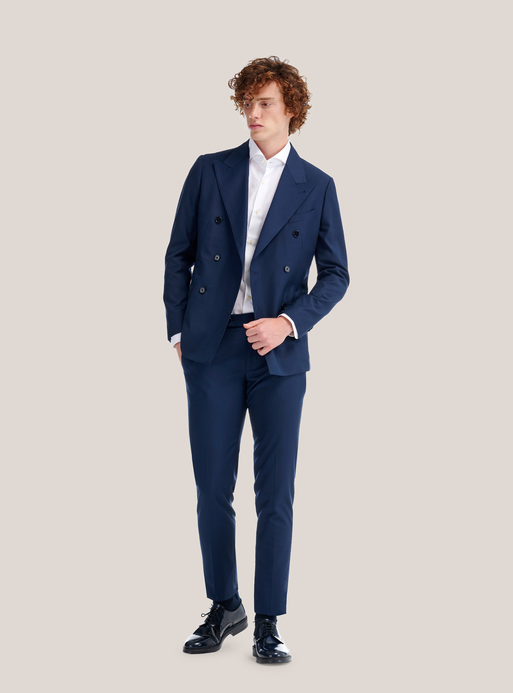 Pointed revers collar suit jacket, BLUE NAVY