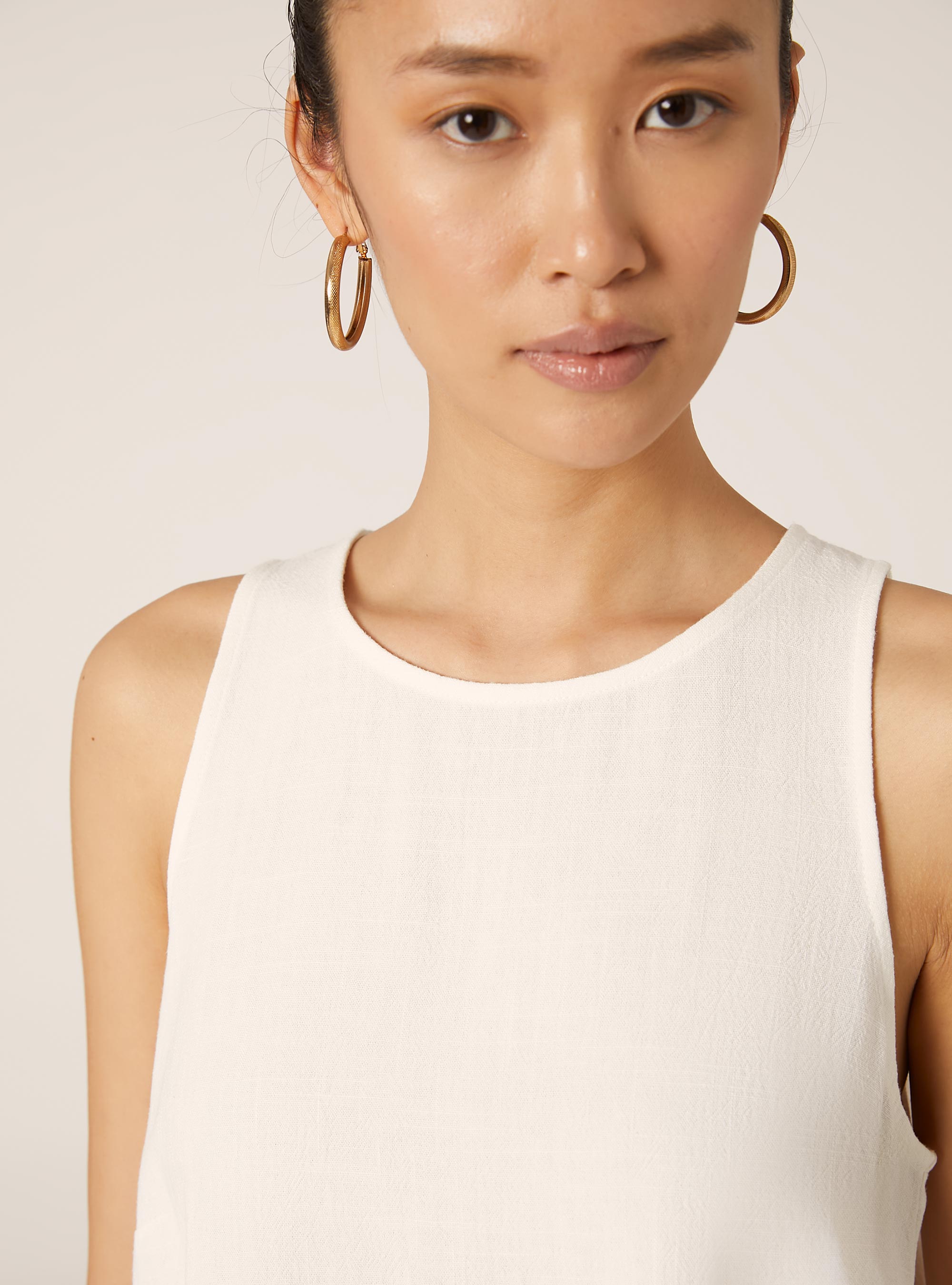 Camiseta de tirantes corta en mezcla de lino, WH2 WHITE