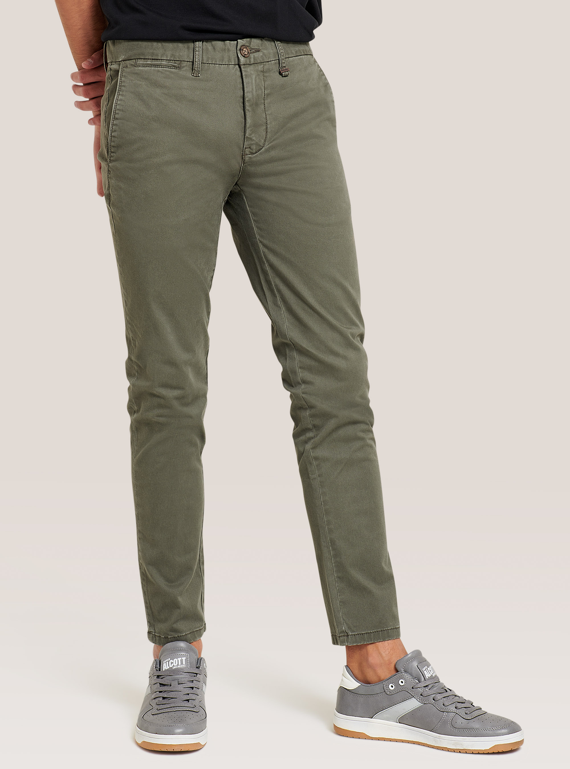 Twill stretch cotton chinos, KAKI