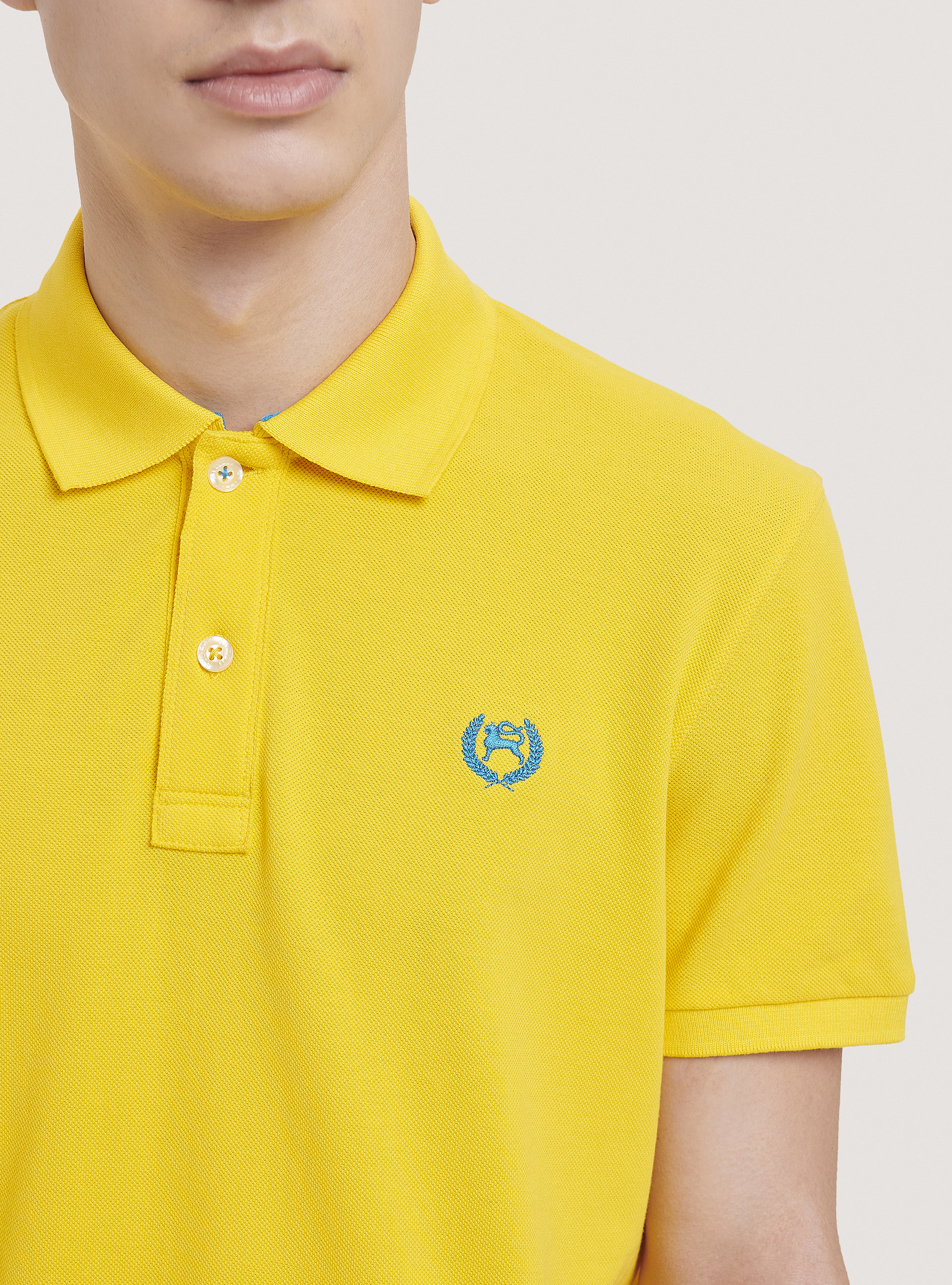 Cotton pique polo shirt with embroidery, C7704 YELLOW