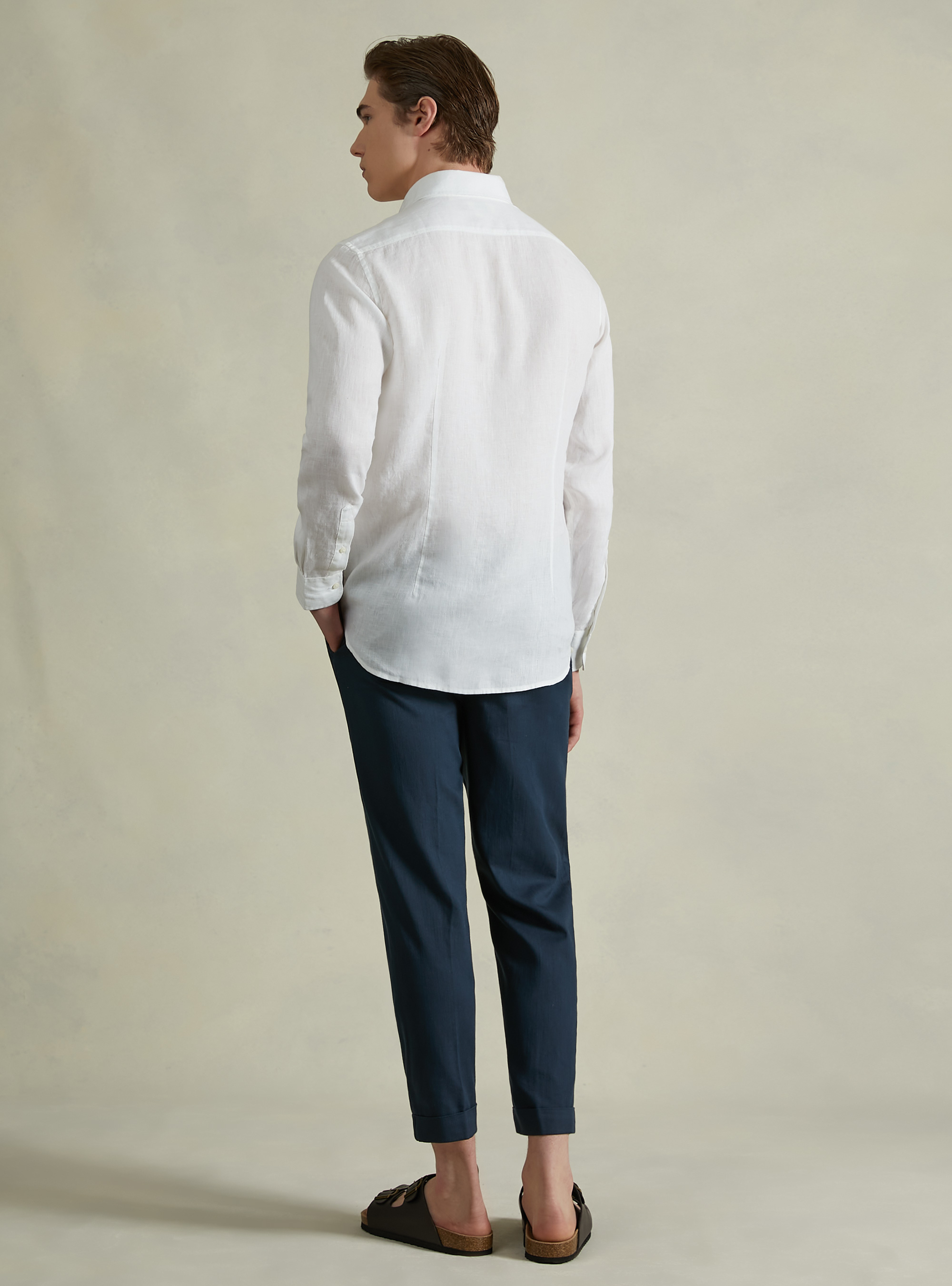 Long-sleeved pure linen shirt, WH3 WHITE