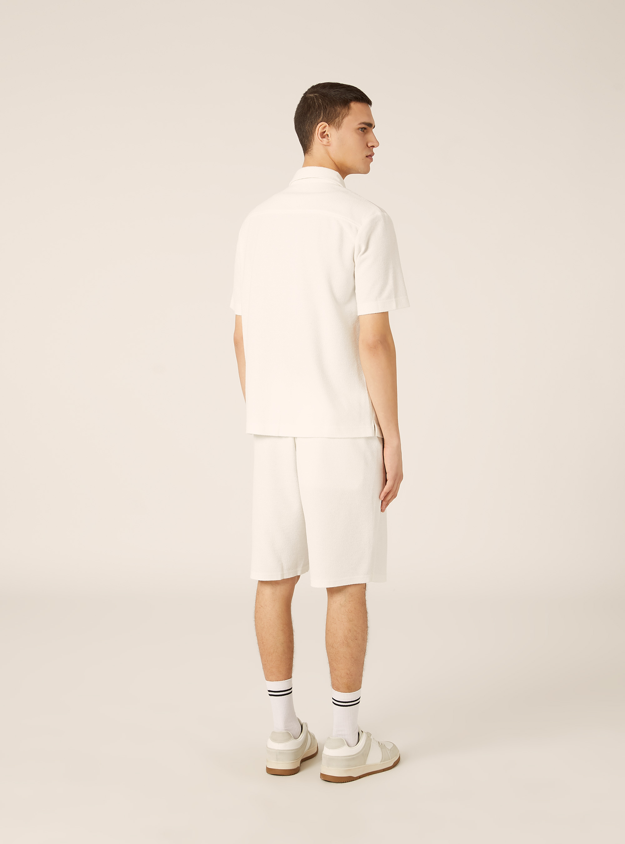 Camicia a maniche corte con texture, OFF WHITE
