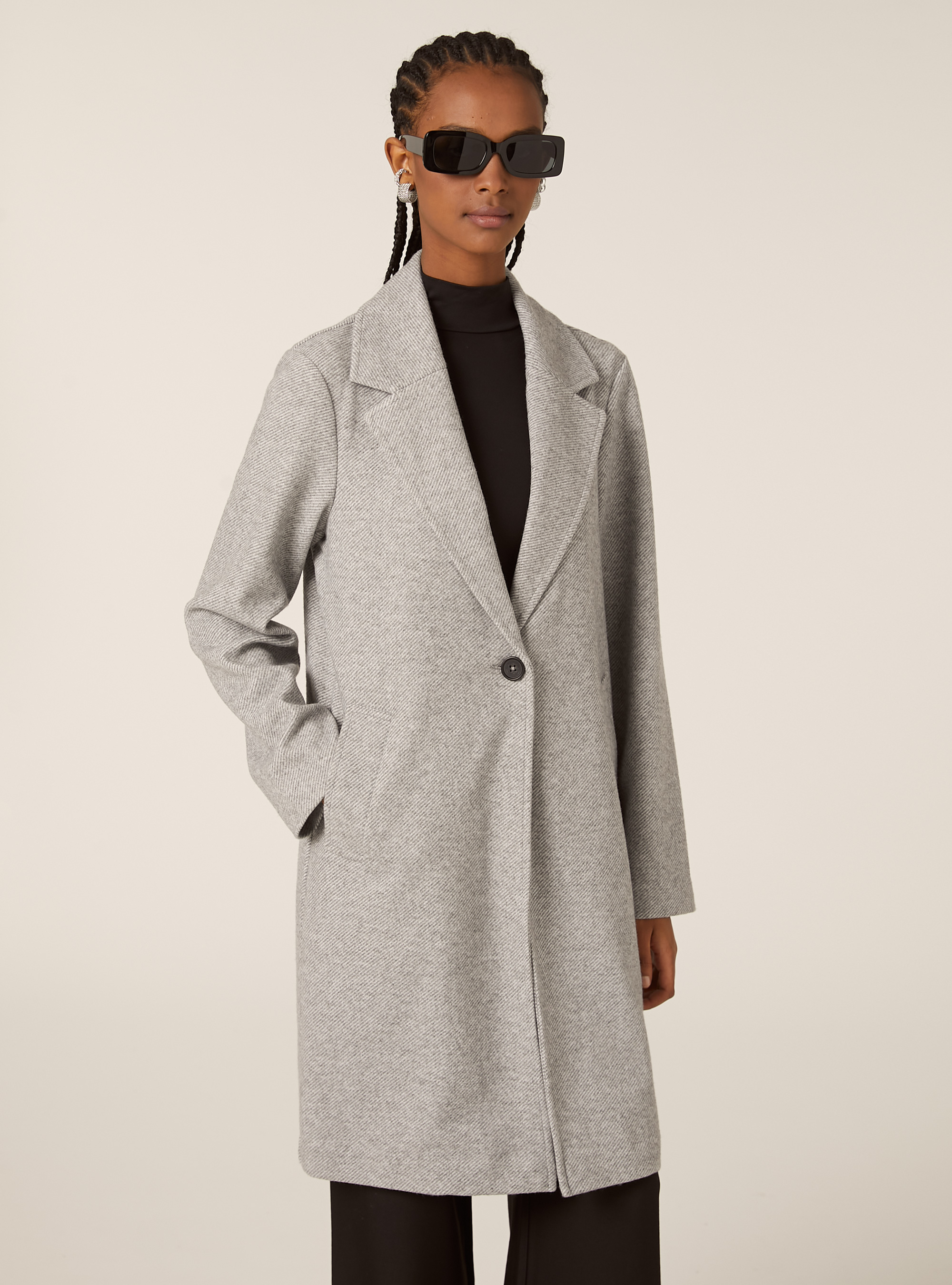 Cappotto midi monopetto, MGY3 GREY MEL LIGHT