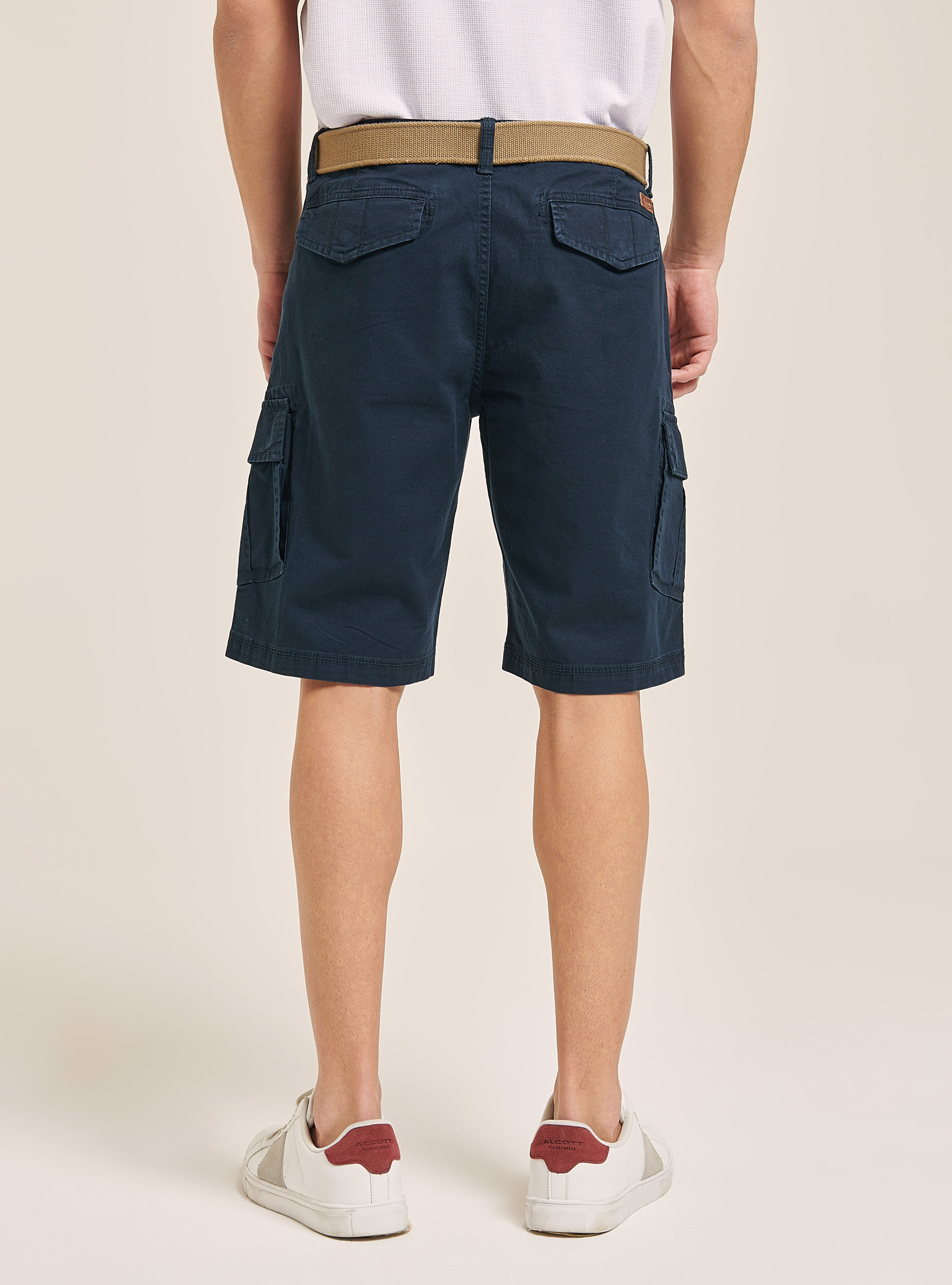 Canvas cargo bermuda with belt, BLUE NAVY