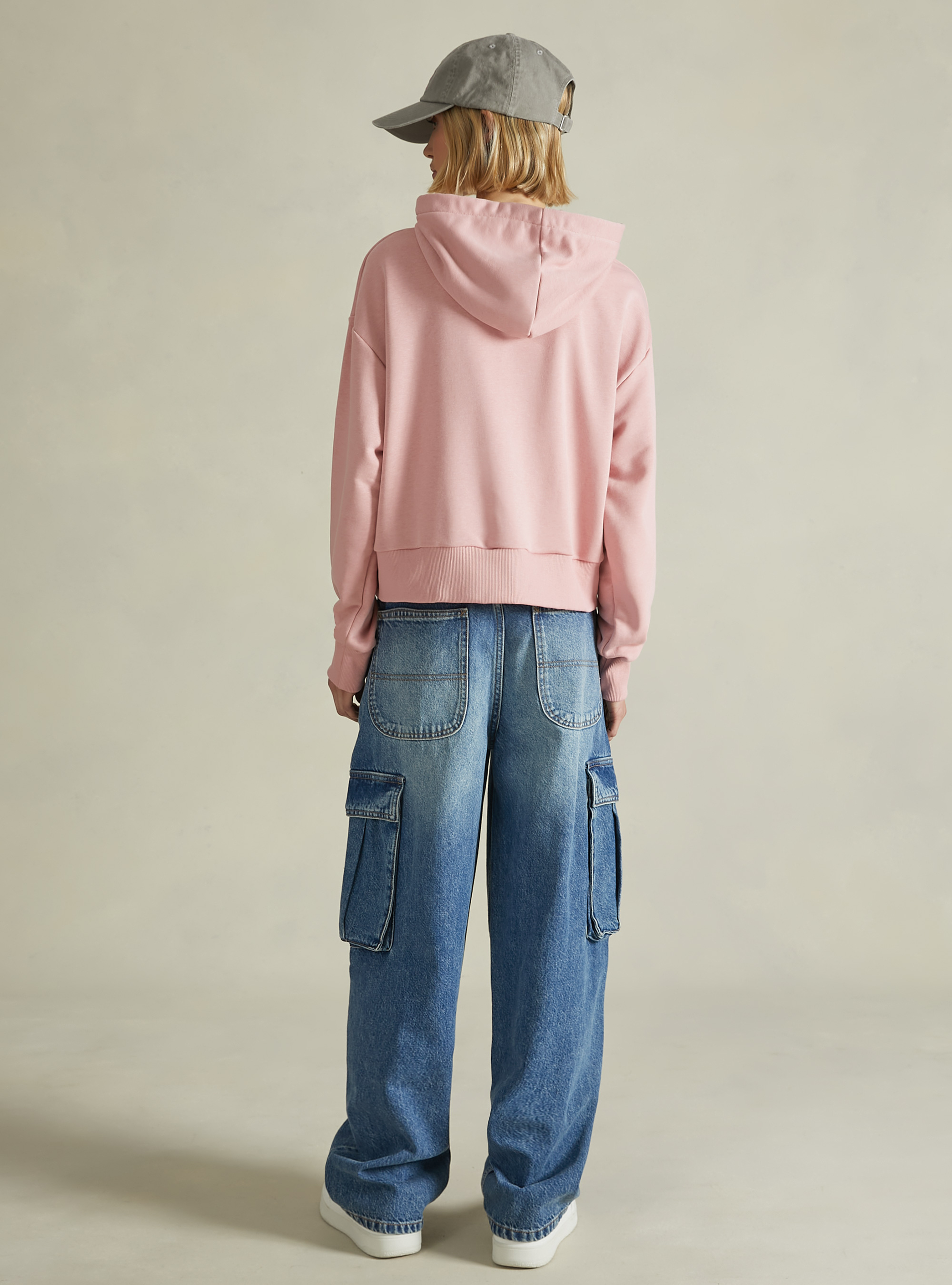 Felpa boxy fit con cappuccio, PK2 PINK MEDIUM