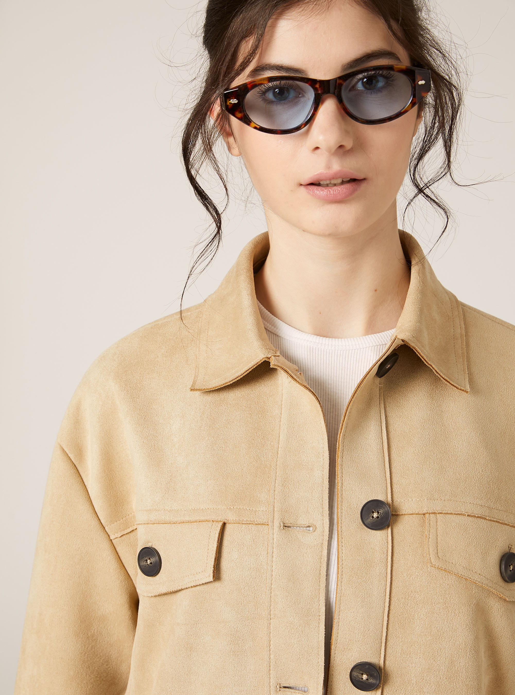 Giacca camicia effetto suede, BG3 BEIGE LIGHT