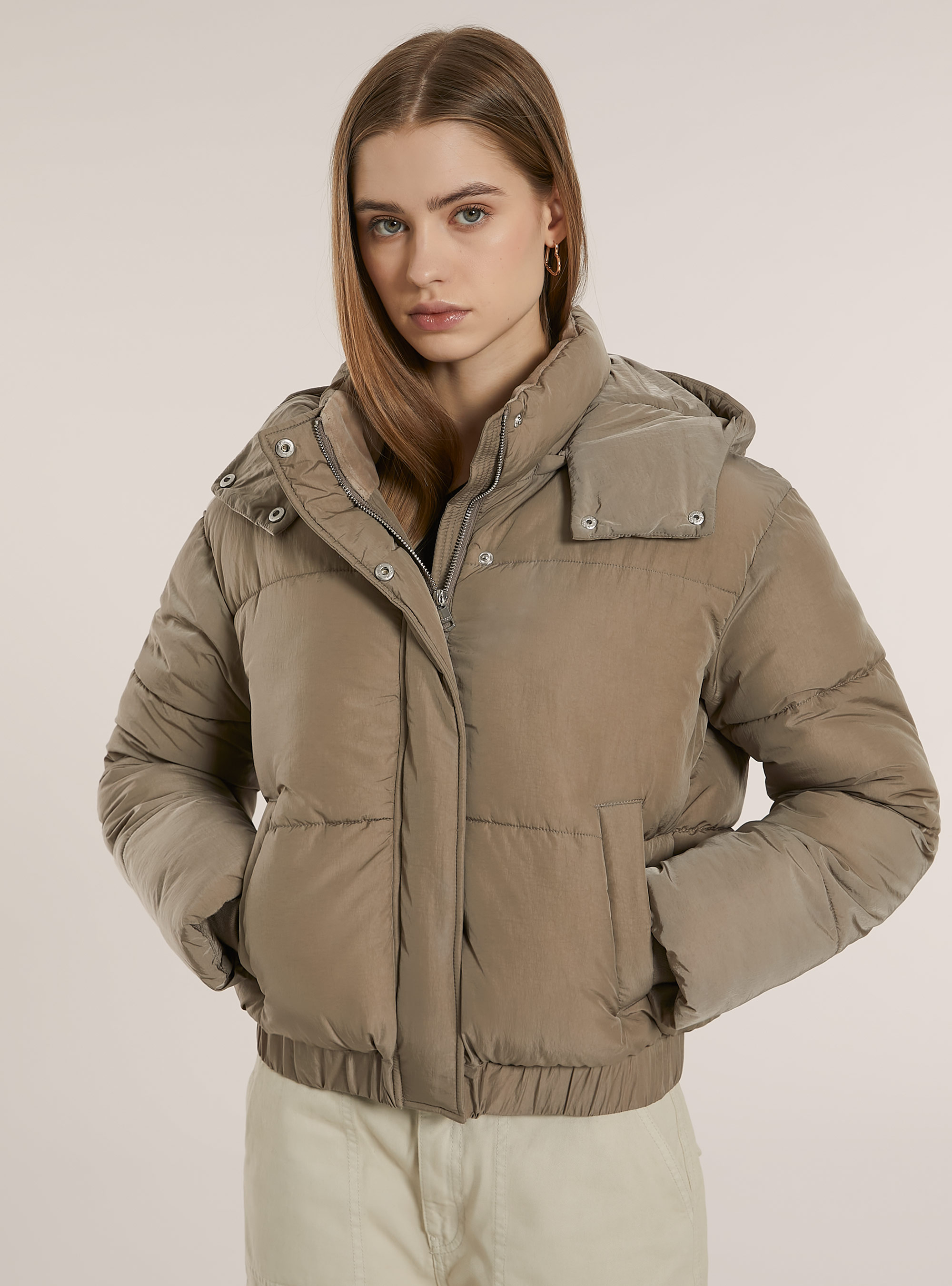 Puffy jacket with removable hood, BG2 BEIGE MEDIUM