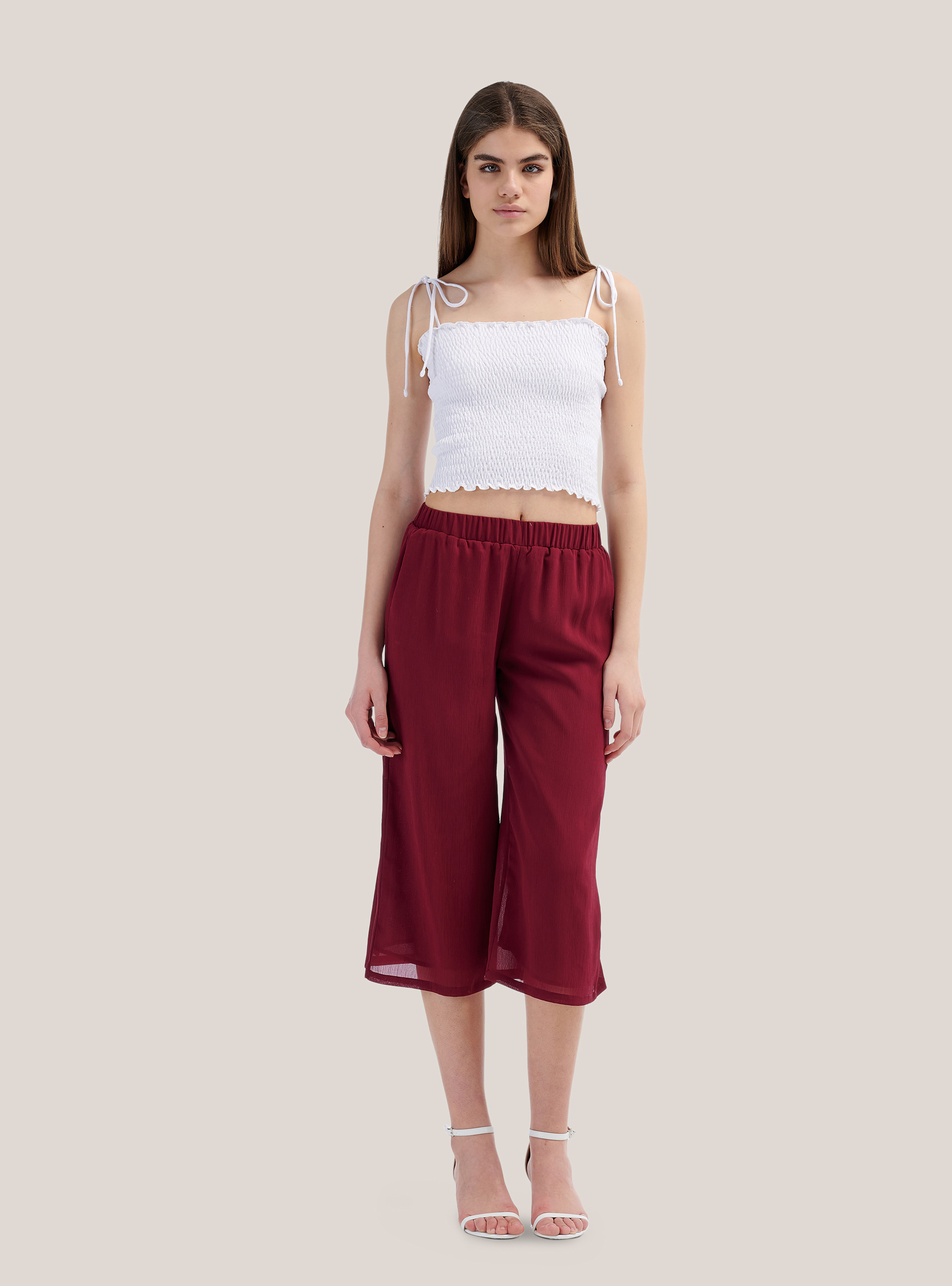 Pantalon culotte coupe large confort, C0310 BORDEAUX