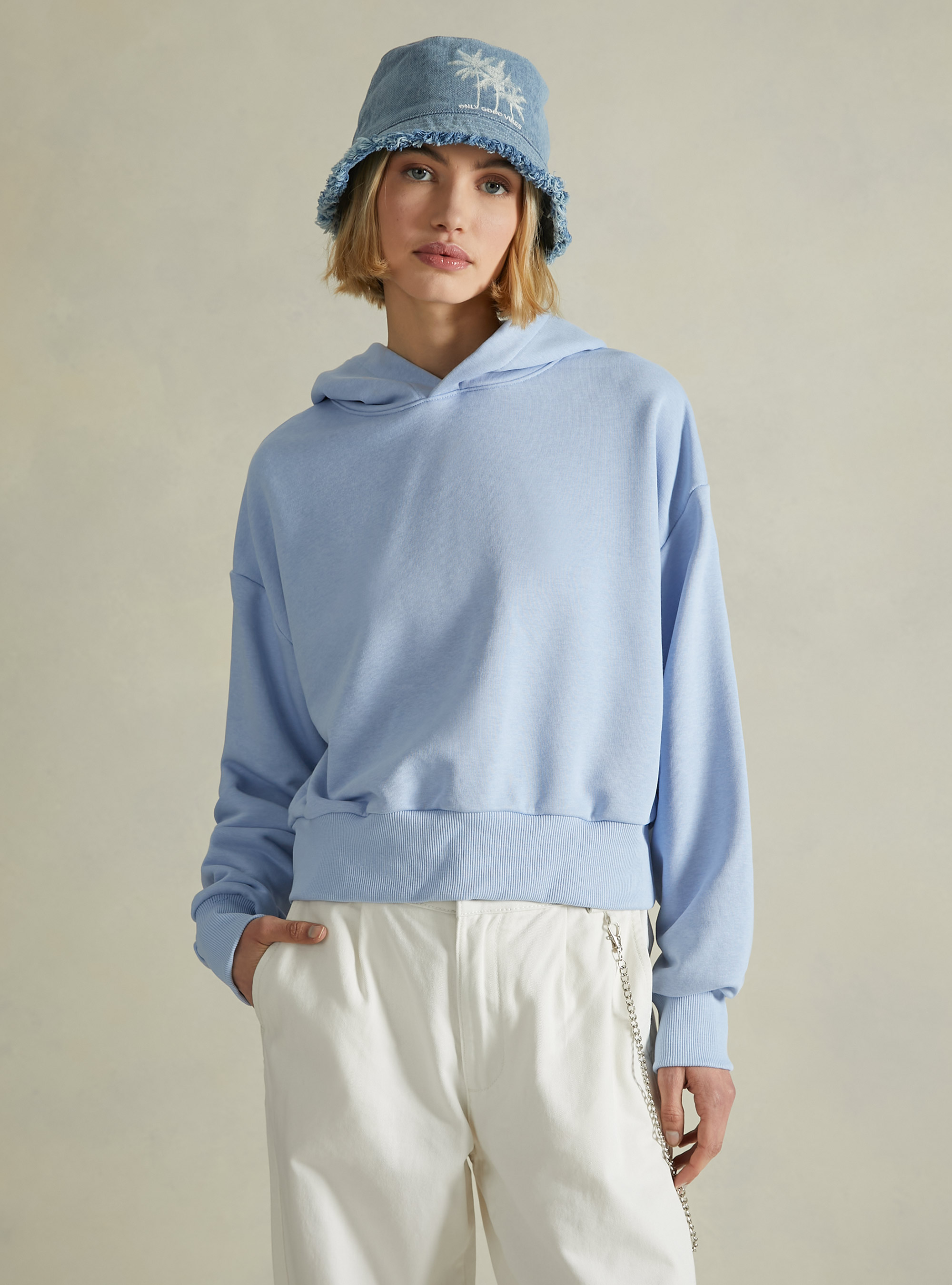 Felpa boxy fit con cappuccio, AZ3 AZURE LIGHT