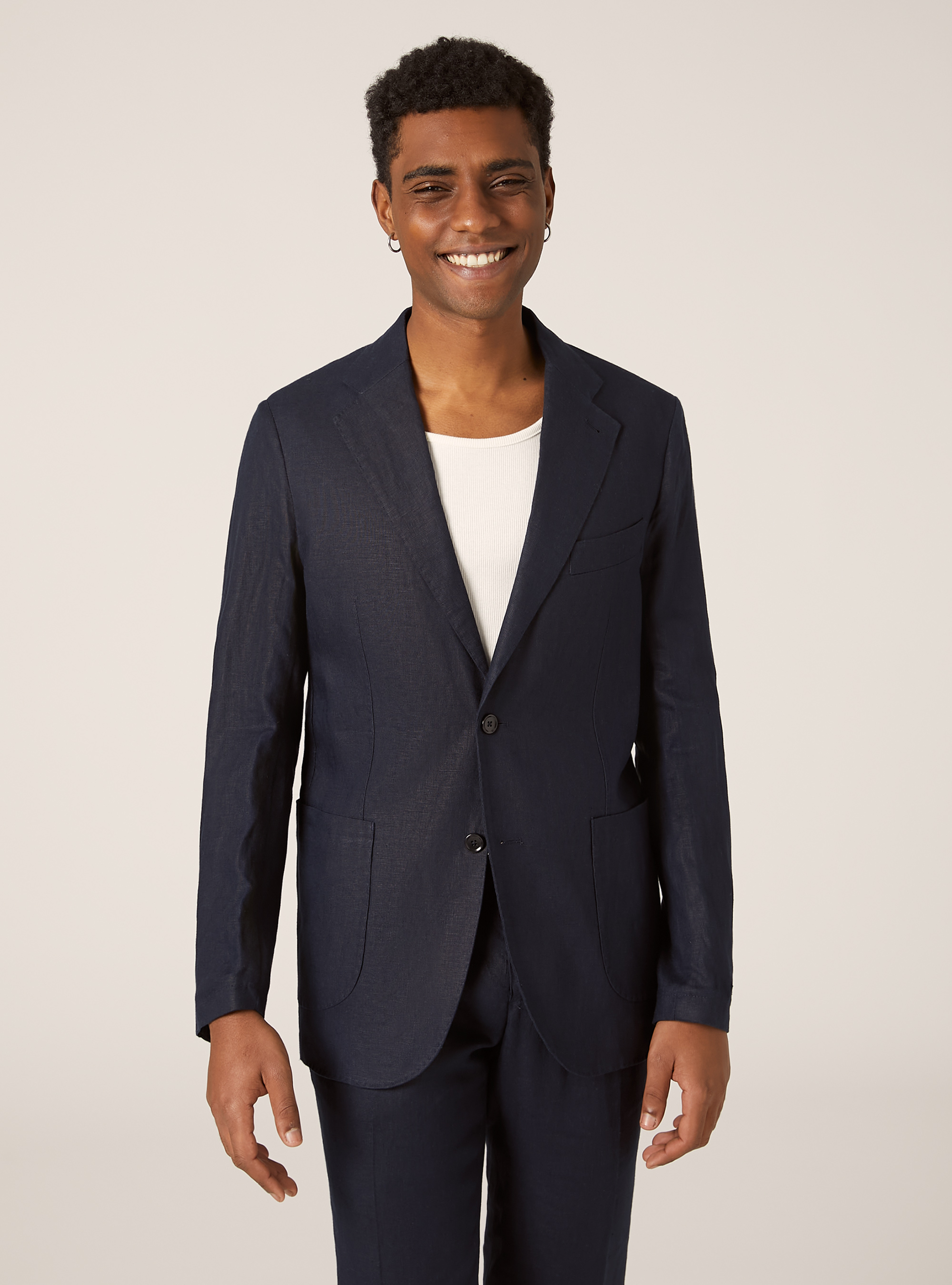Single-breasted pure linen jacket, NA1 NAVY DARK