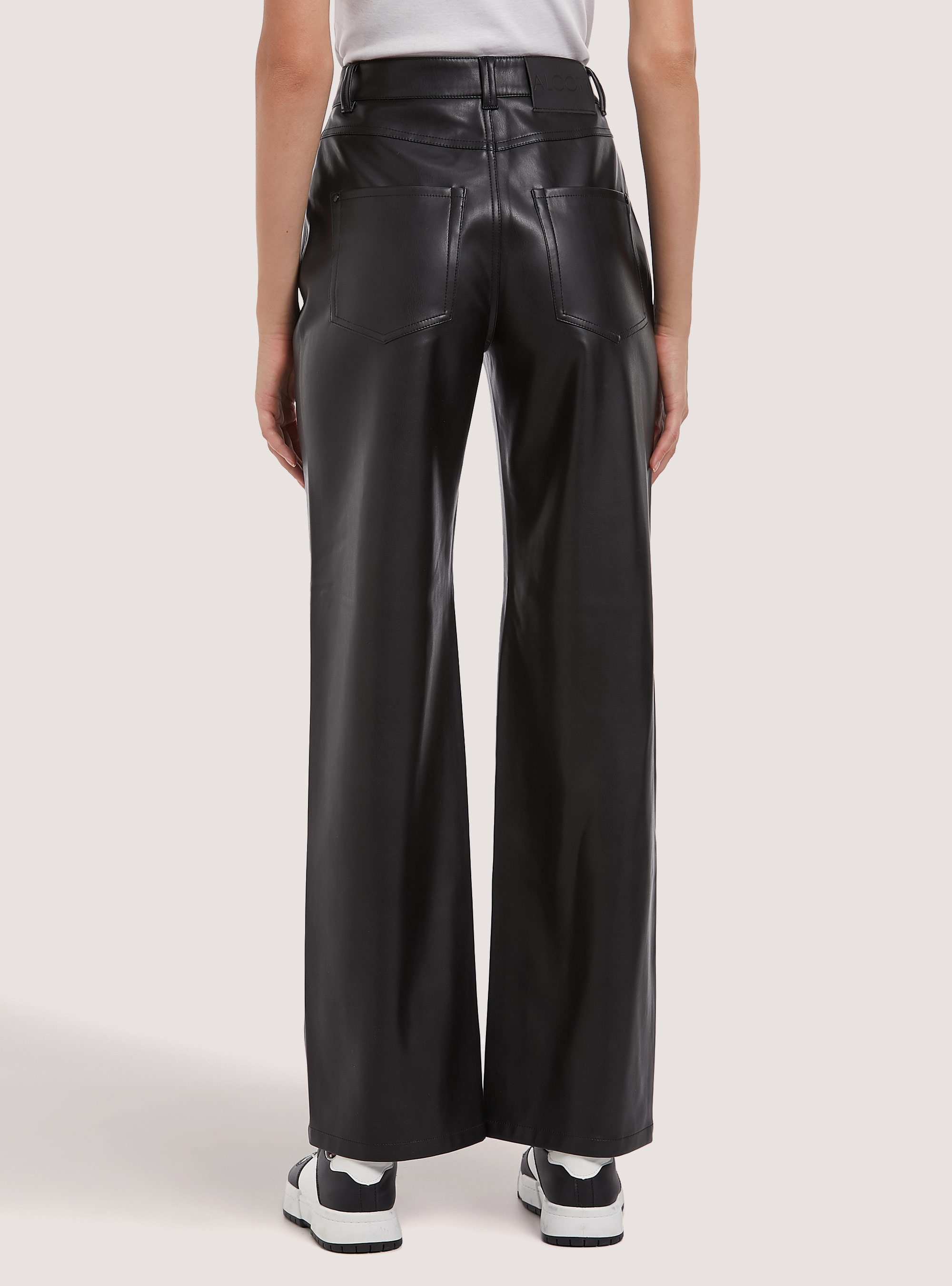 Leather effect straight fit trousers, BK1 BLACK