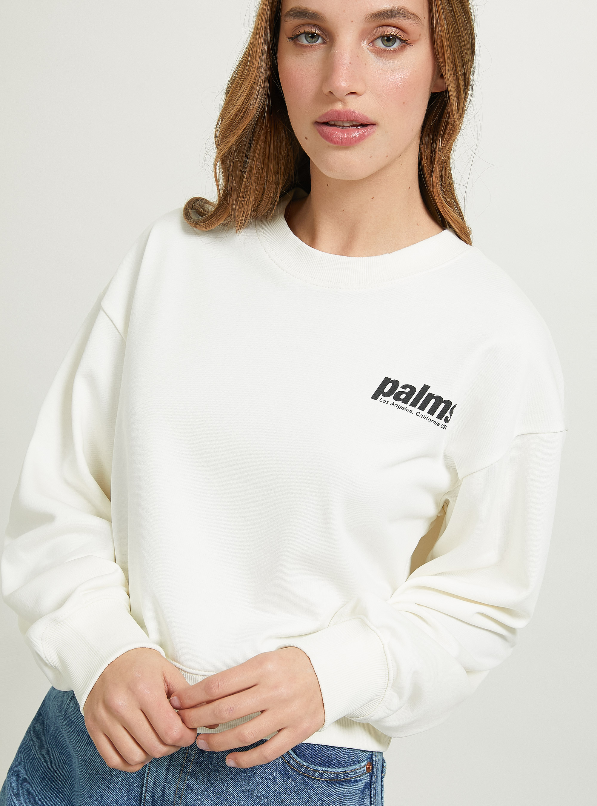 Cropped sweatshirt with lettering print, WH2 WHITE