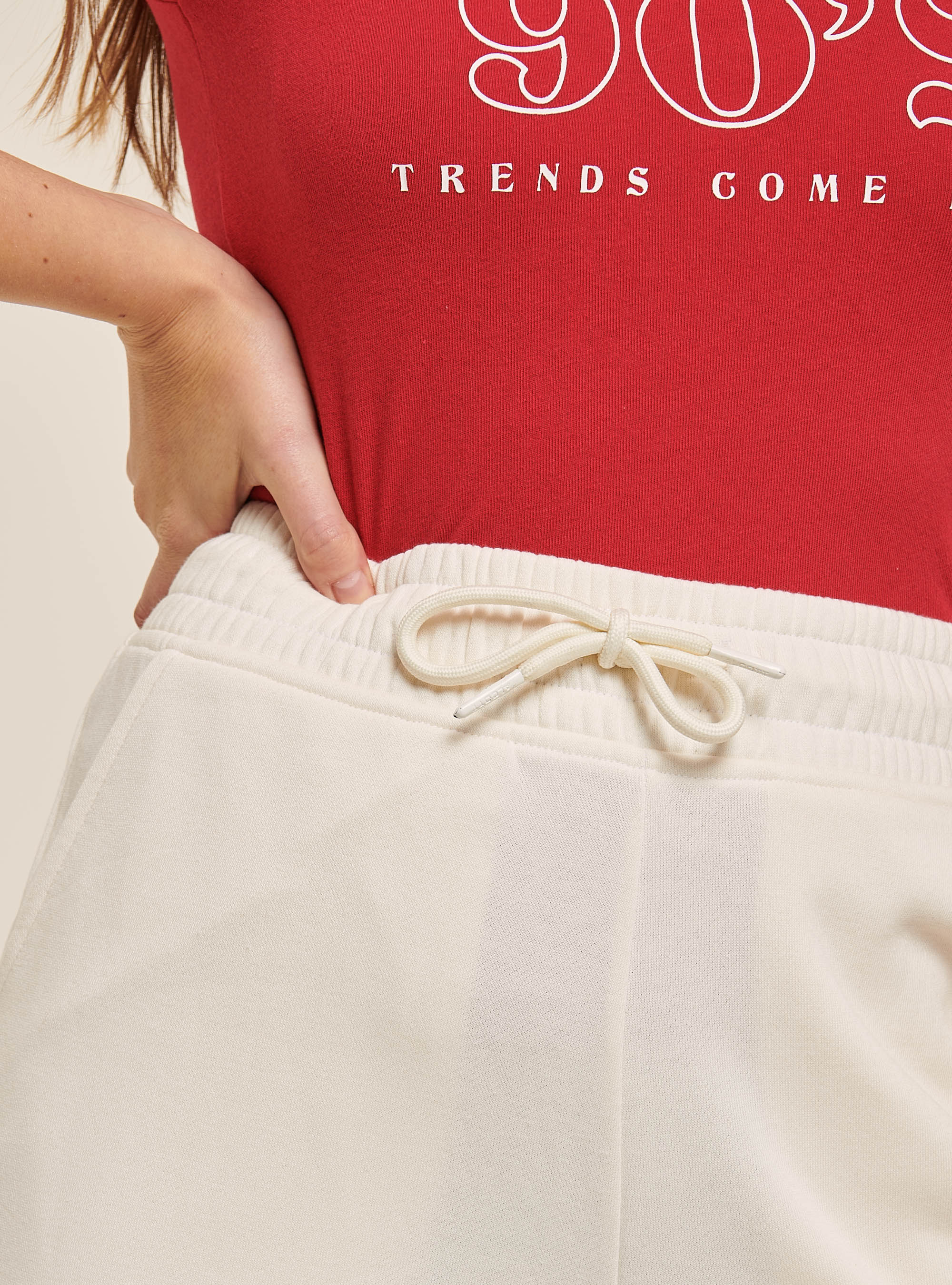 Gekürzte Sweatshirt-Leggings mit elastischem Bund, C0004 OFF WHITE